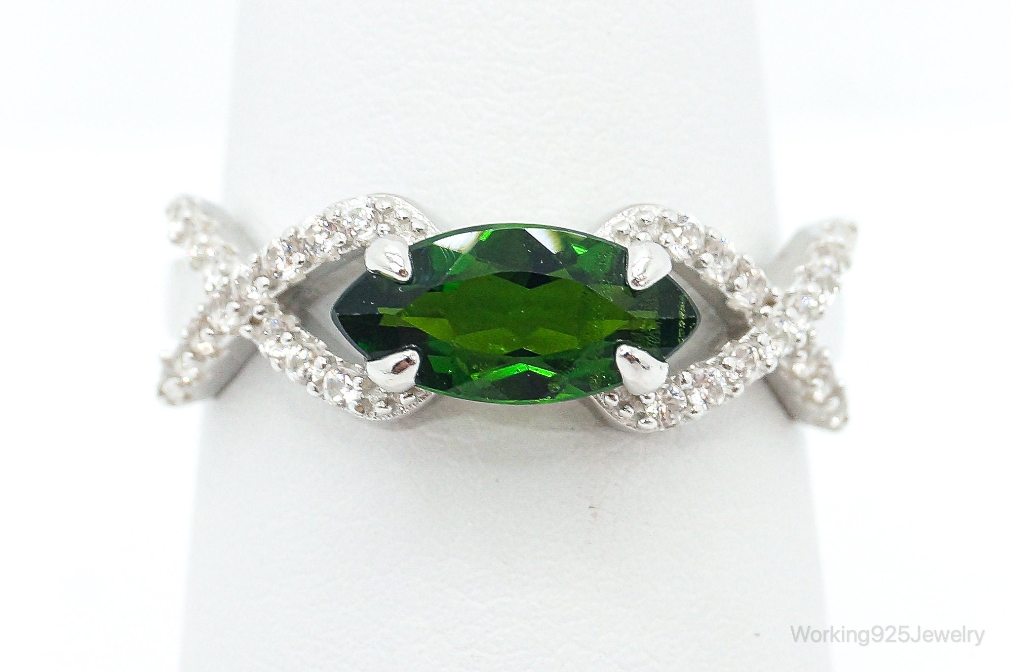 Vintage Peridot Cubic Zirconia Sterling Silver Ring - Size 6.75