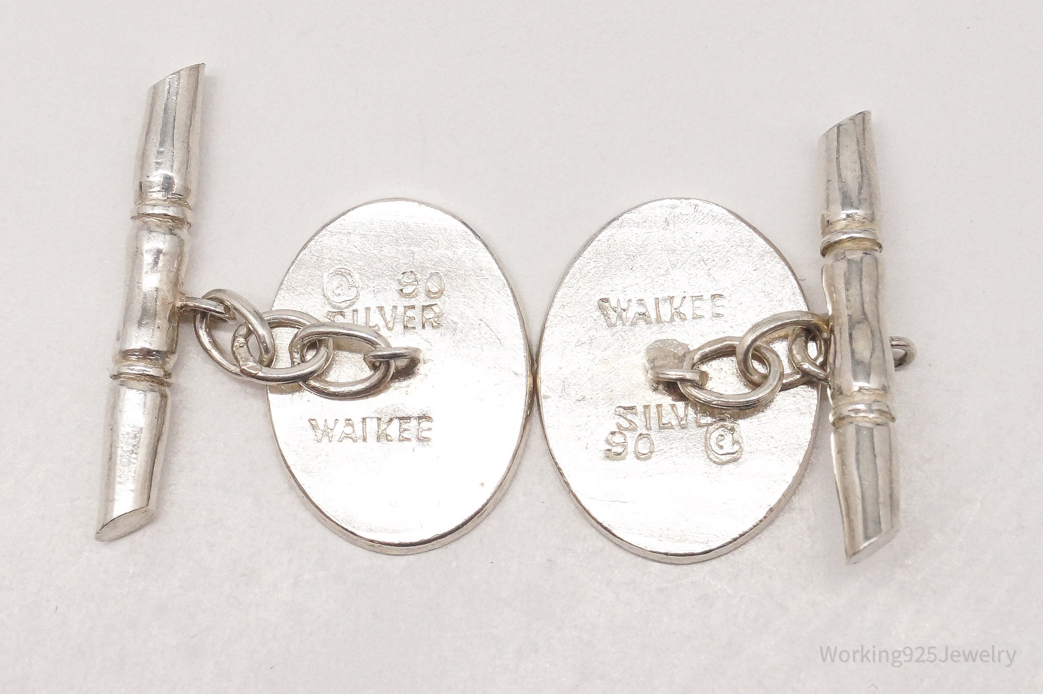 Vintage Chinese Waikee Bamboo 90 Silver Cufflinks