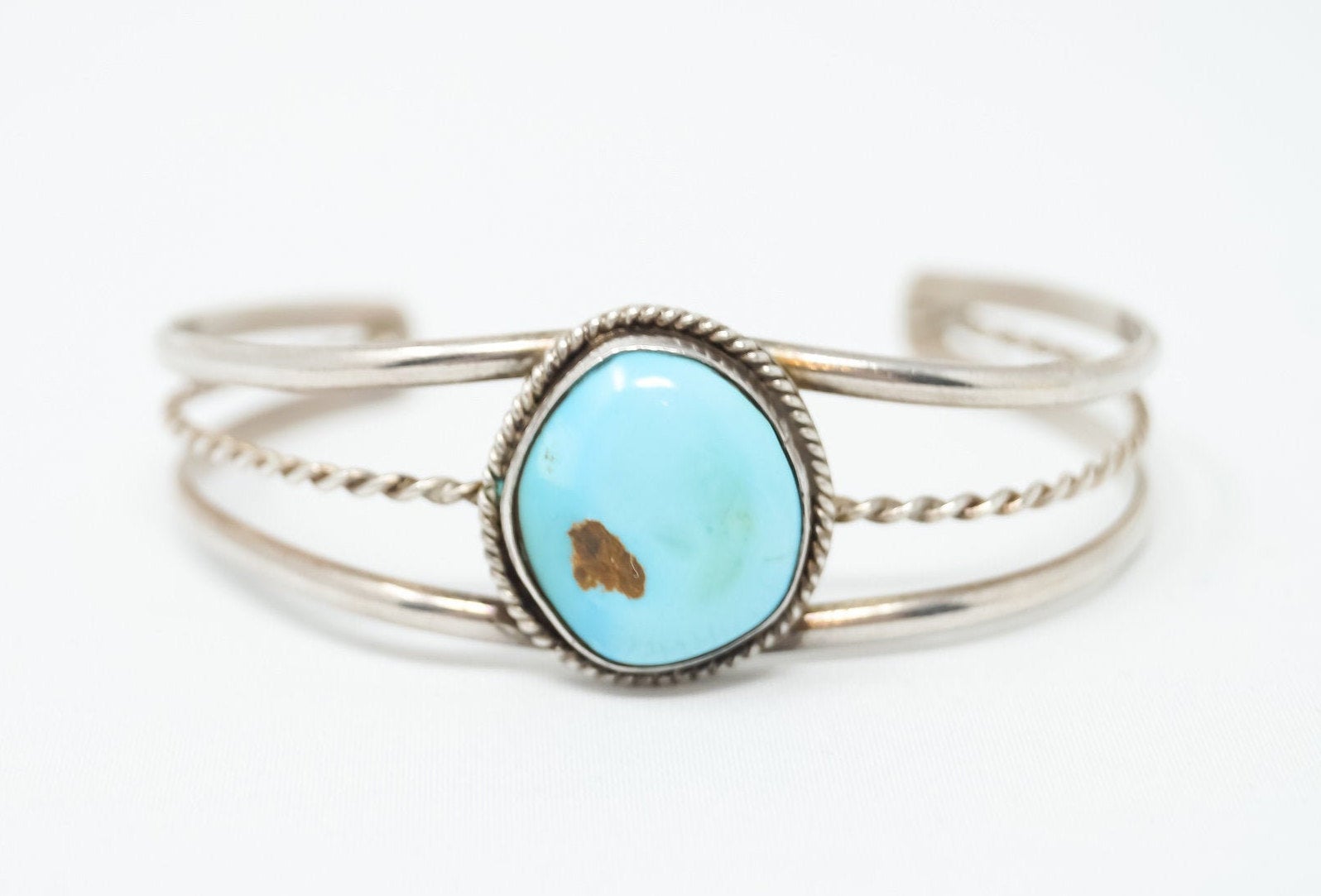 Vintage Native Handmade Unsigned Turquoise Sterling Silver Cuff Bracelet