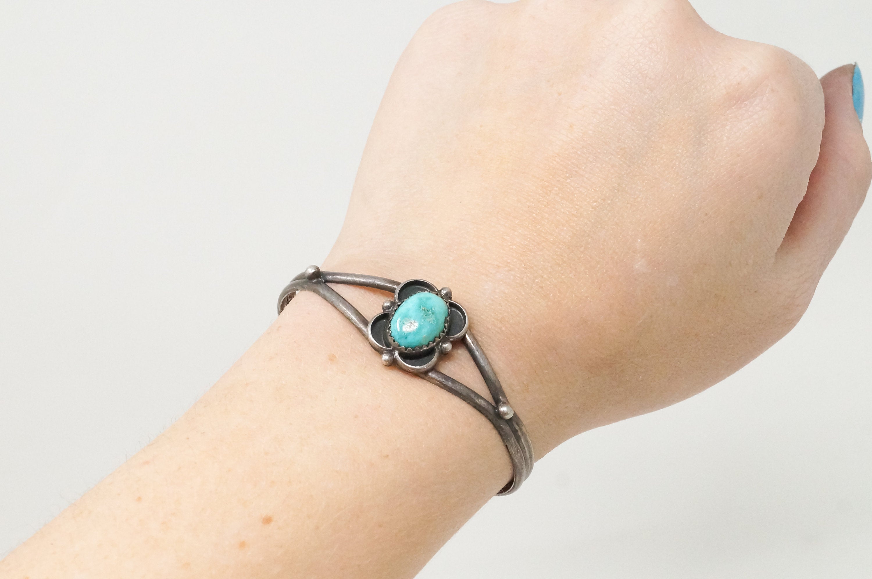 Vintage Handmade Native Turquoise Sterling Cuff Bracelet