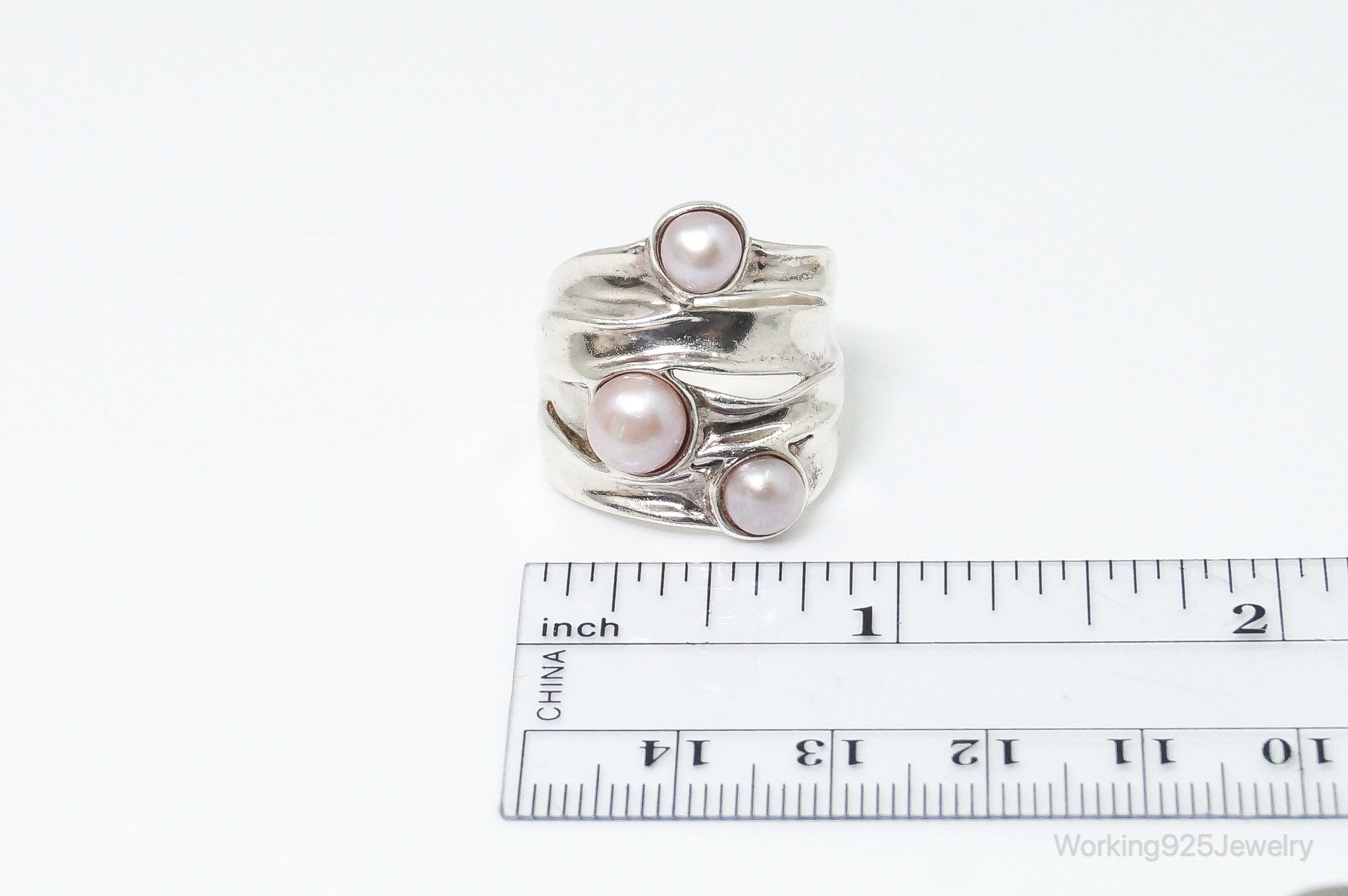 Vintage Designer Hagit Gorali Pearl Sterling Silver Ring - SZ 8.25