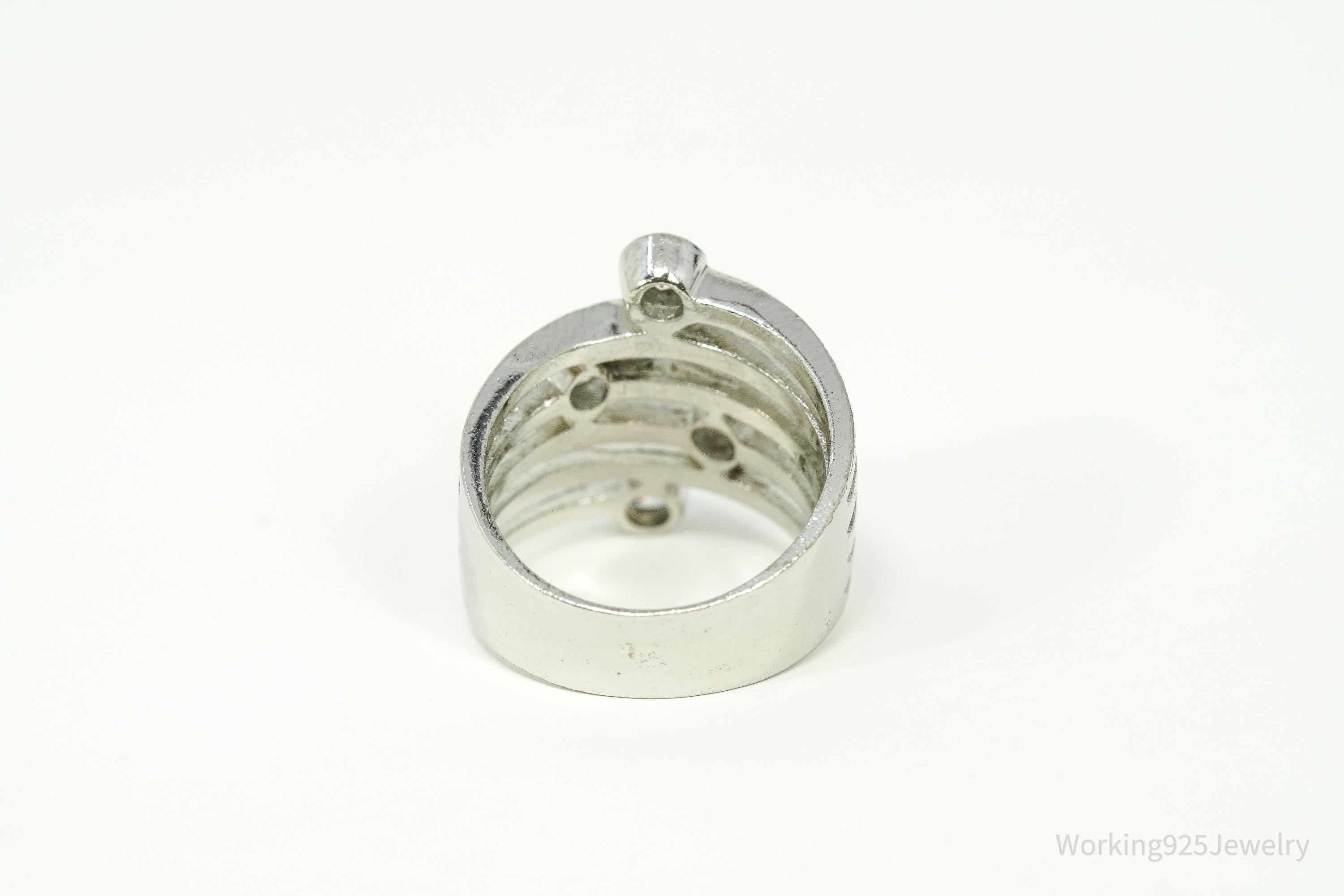 Vintage Cubic Zirconia Sterling Silver Band Ring - Size 6.75