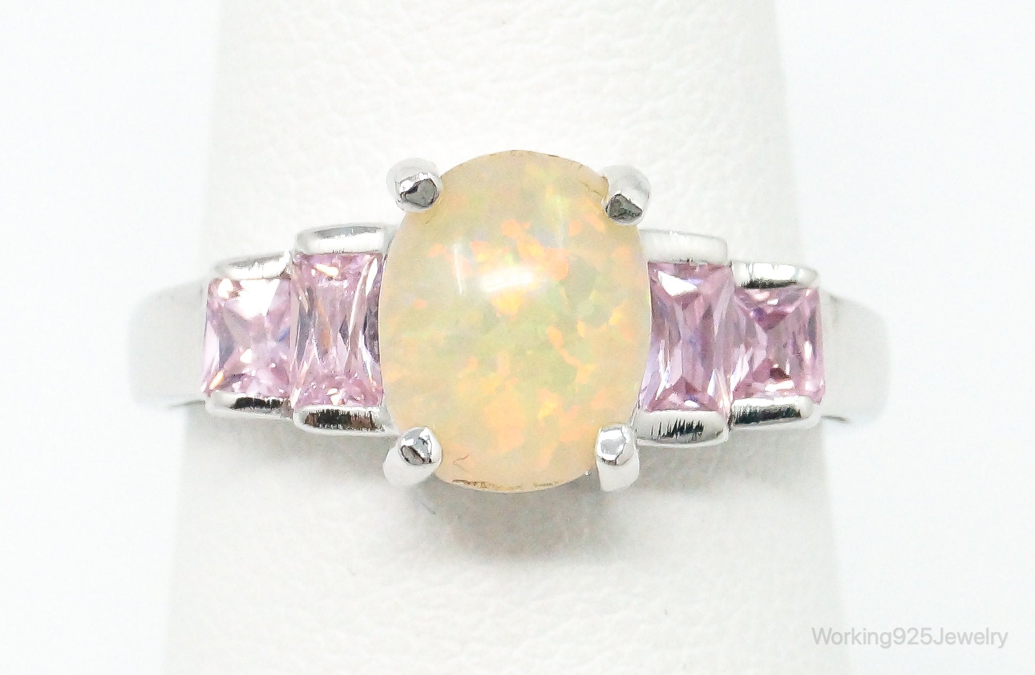 Vintage Oval Opal Doublet Pink Topaz Sterling Silver Ring Size 7