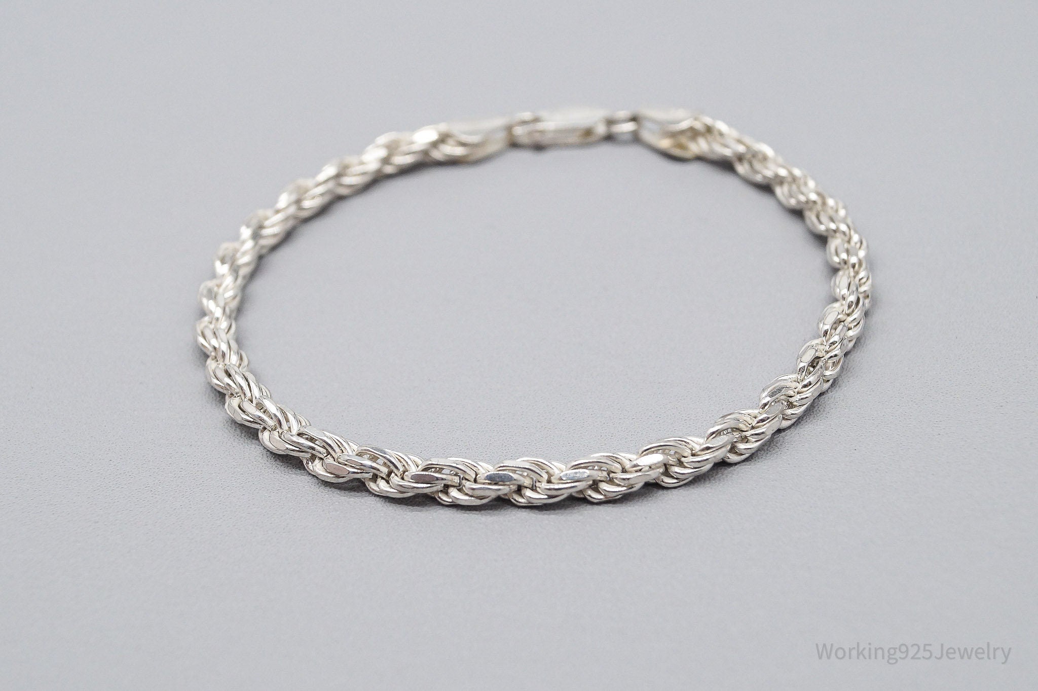 Vintage Italian Rope Chain Sterling Silver Bracelet