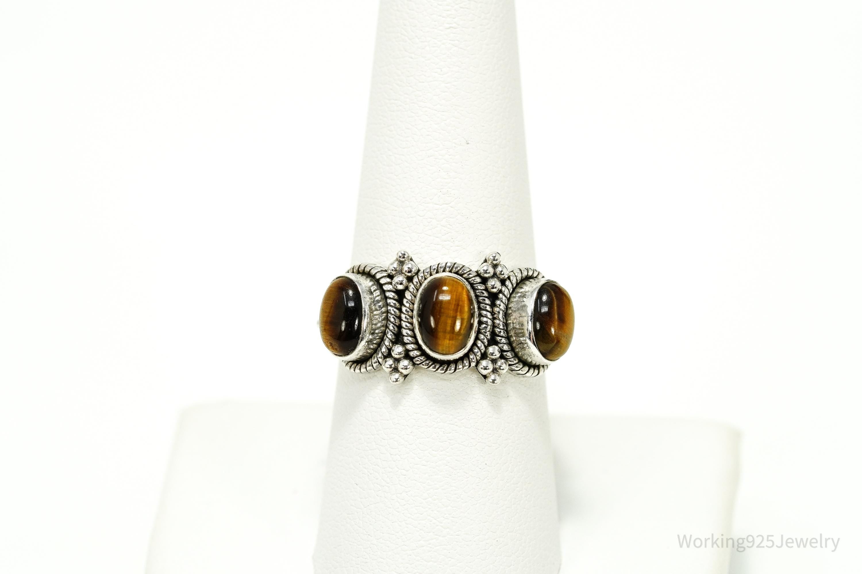 Vintage Doug Paulus Tigers Eye Western Style Sterling Silver Ring - Size 8
