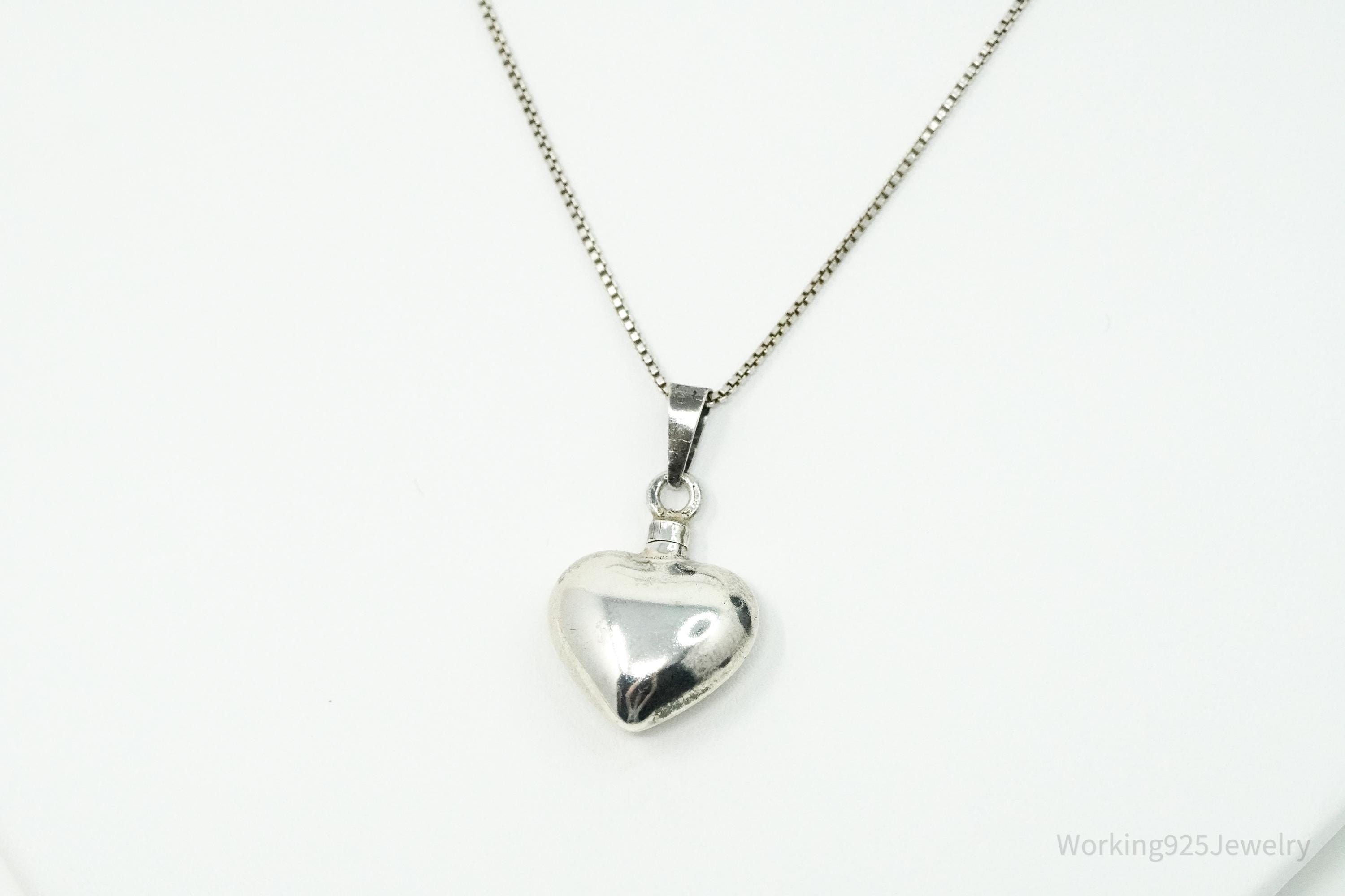 Vintage Mexican Heart Perfume Poison Bottle Sterling Silver Chain Necklace 20"