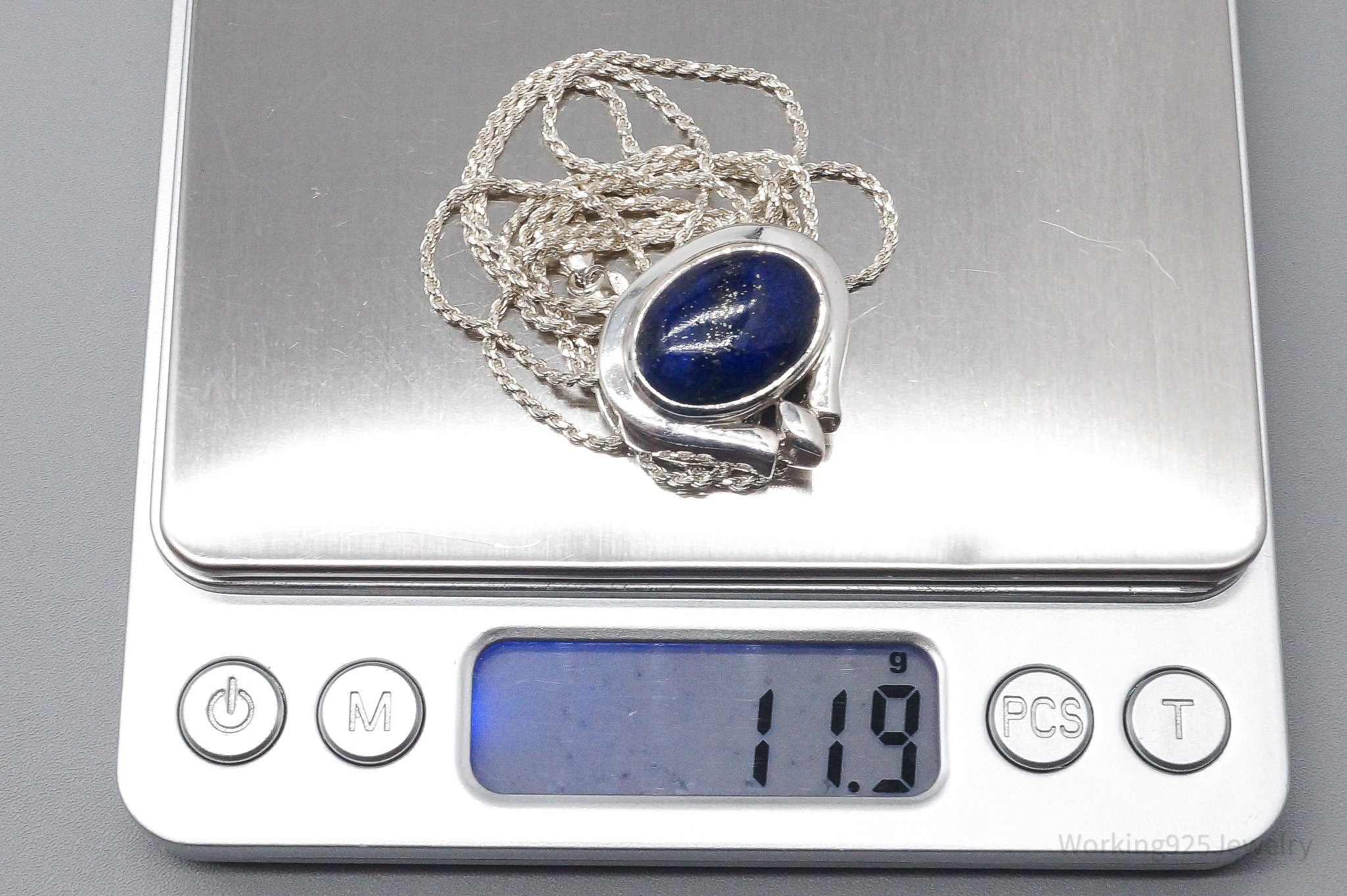 Vintage Large Lapis Lazuli Sterling Silver Necklace 32"