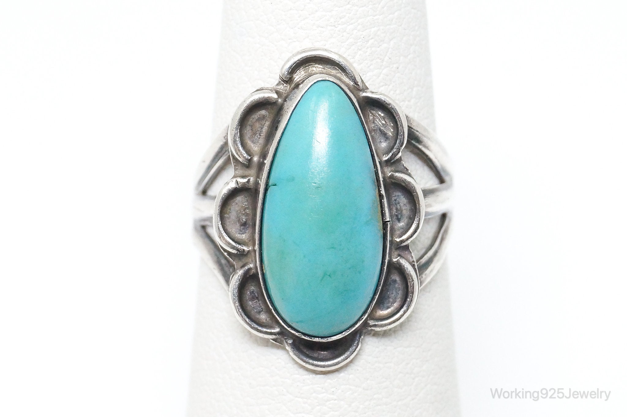 VTG Handmade Native American Turquoise Unsigned Sterling Silver Ring SZ 4.75