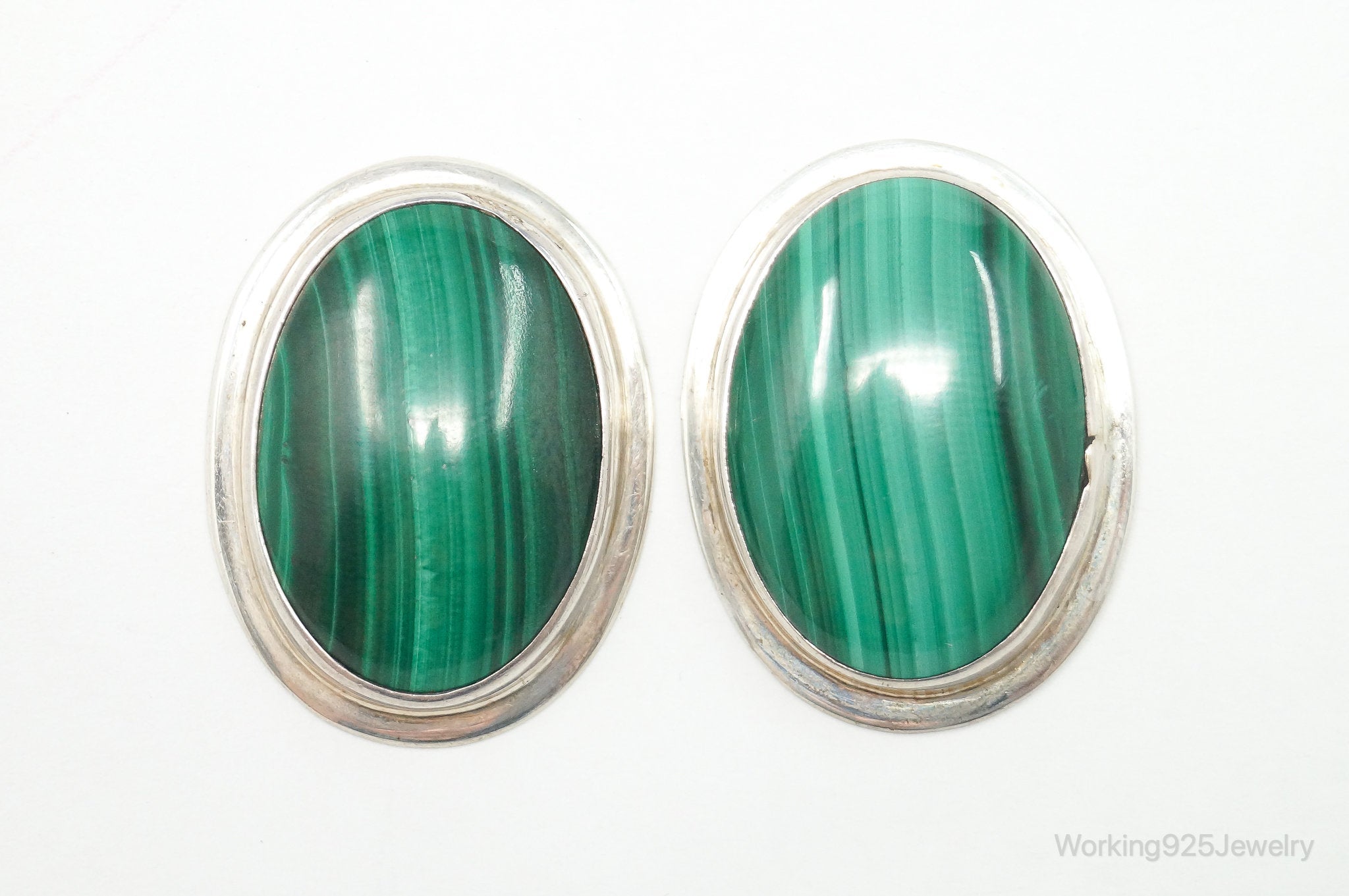 Vintage Native American Malachite Sterling Silver Earrings