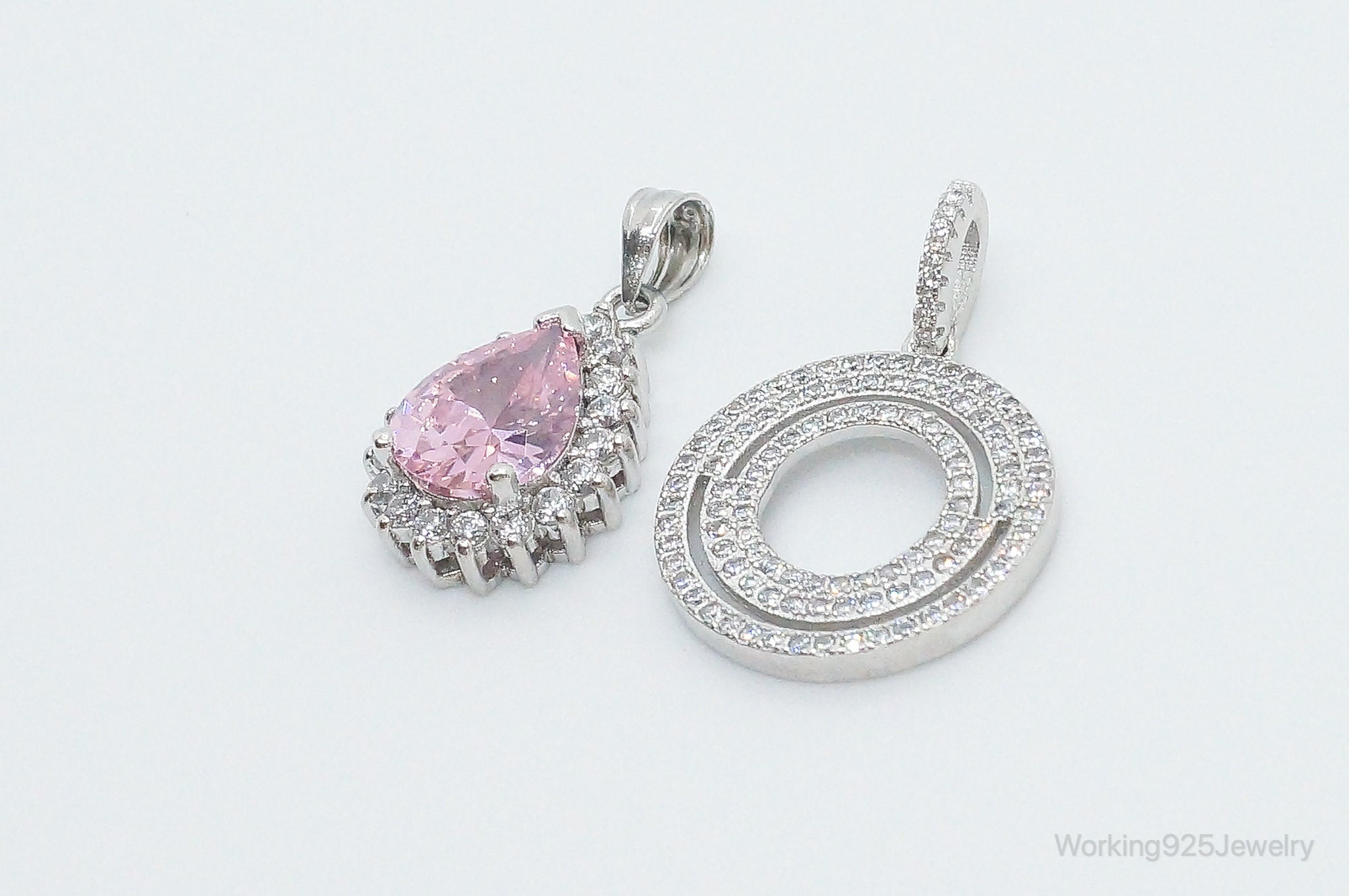 Vintage Pink Topaz Cubic Zirconia Sterling Silver Necklace Pendants