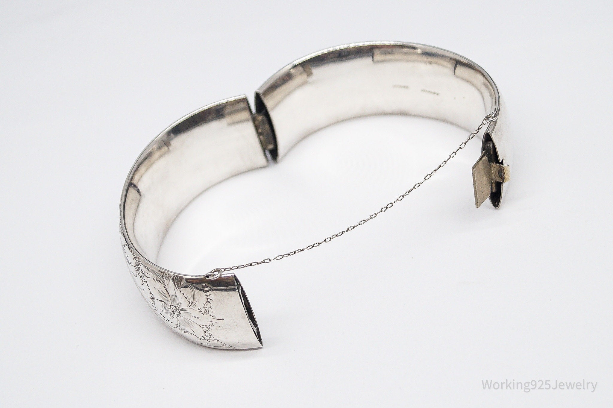 Antique Walter E Hayward Art Nouveau Etched Sterling Silver Bracelet - 7 1/8"