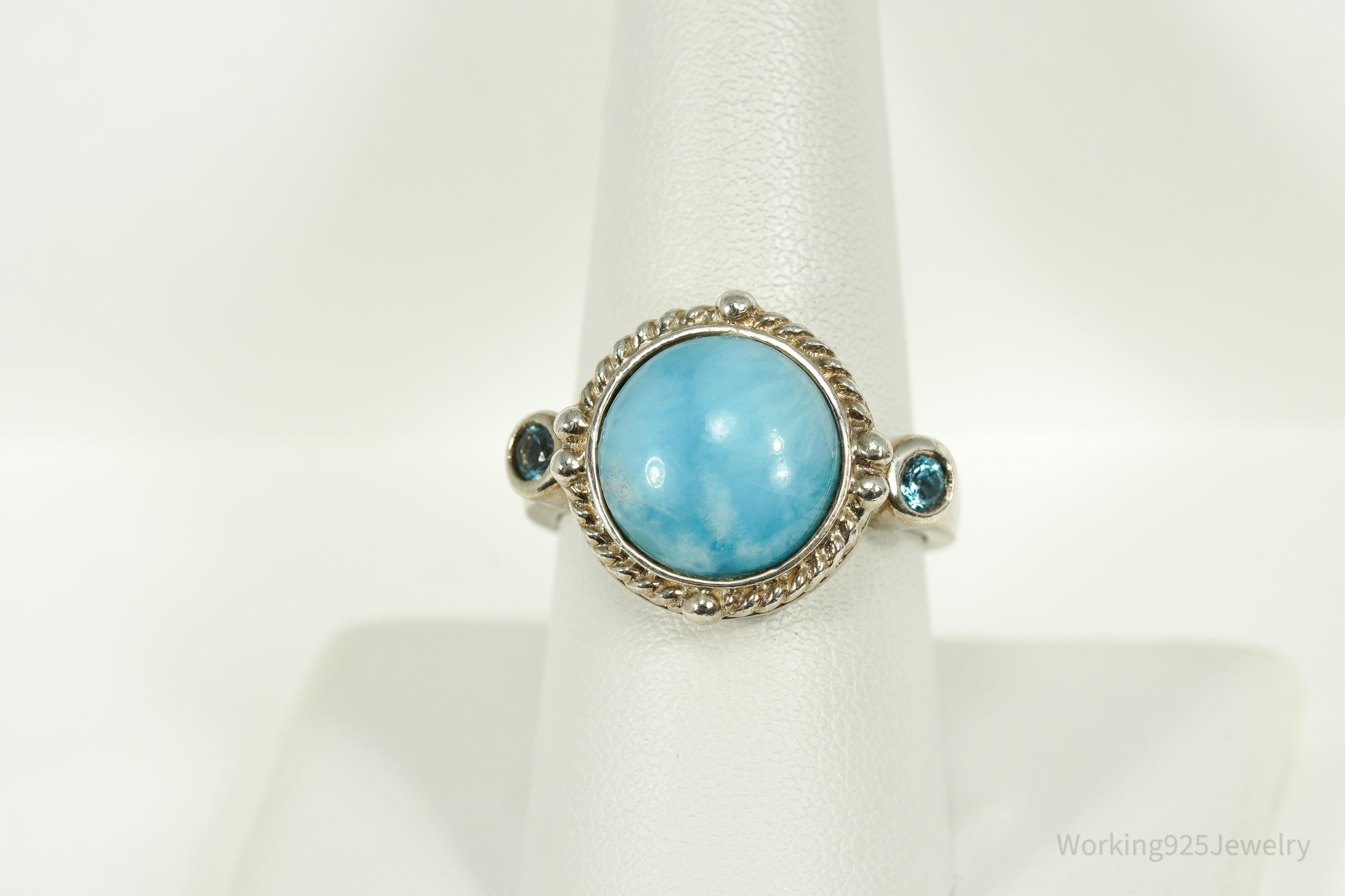 Vintage Blue Larimar & Blue Topaz Sterling Silver Ring - Size 9