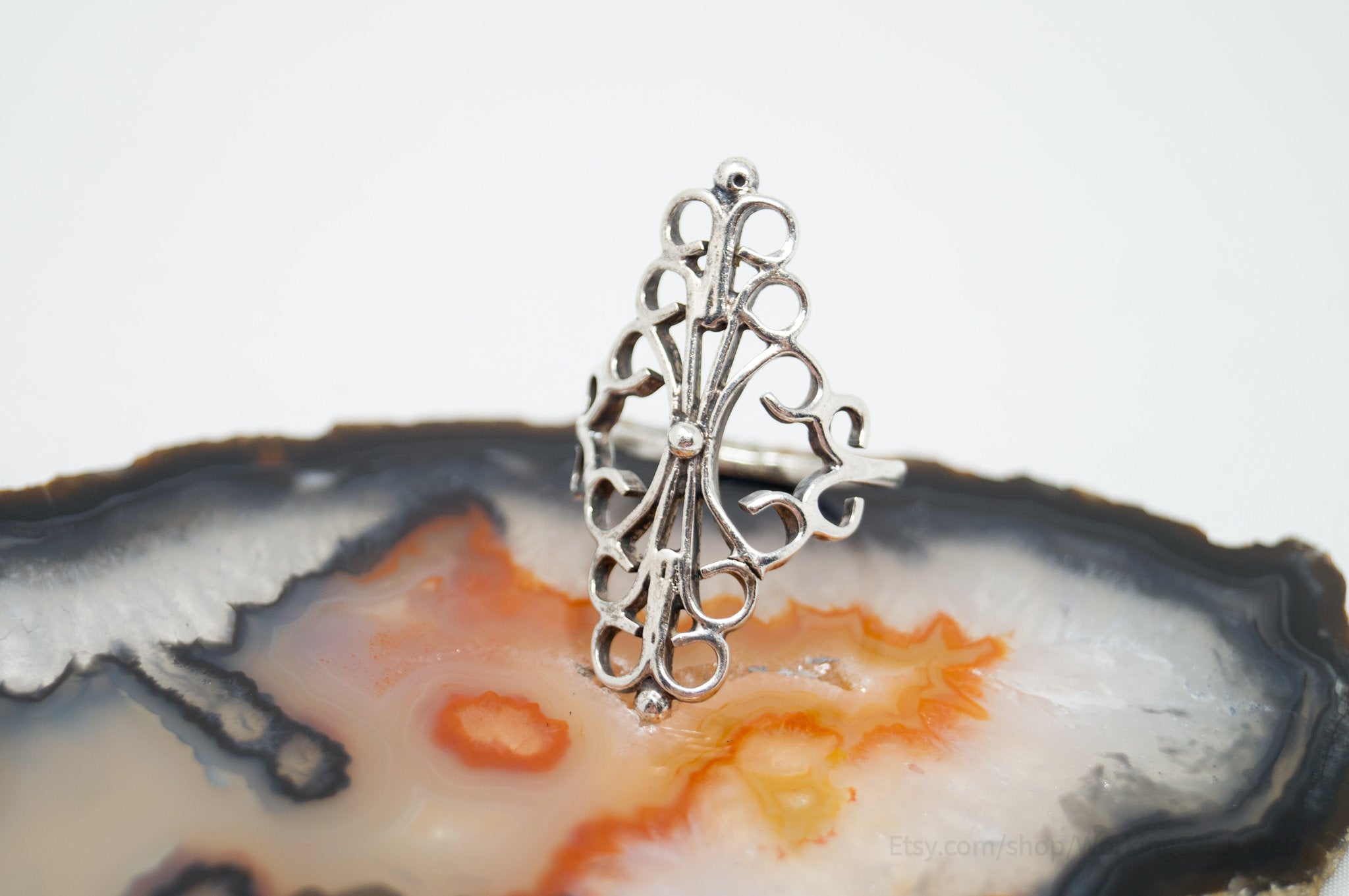 Vintage Mexico Abstract Filigree Swirl Sterling Silver Ring - Size 7.25