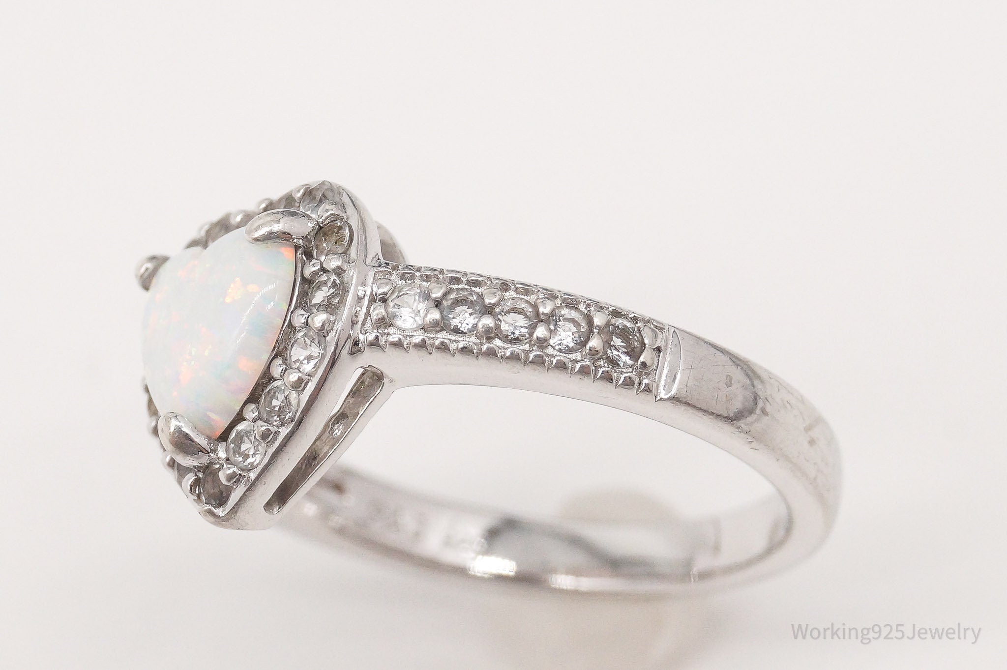 Vintage PAJ Opal & Cubic Zirconia Sterling Silver Ring - Size 7