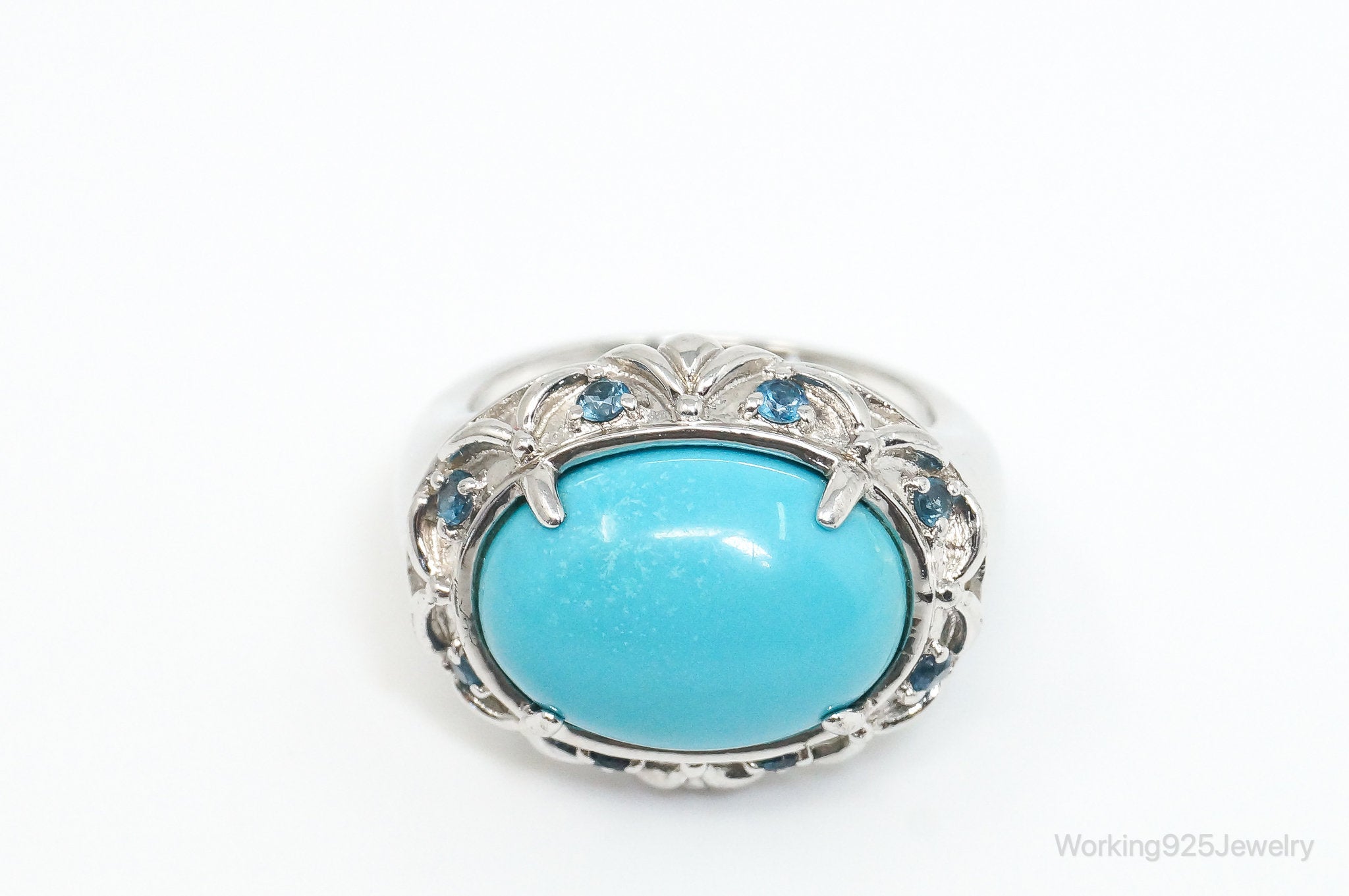 Vintage Turquoise Blue Topaz Sterling Silver Ring - Size 8