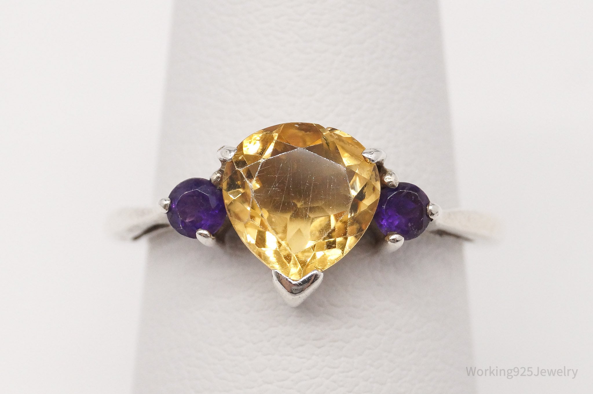 Vintage Citrine Amethyst Sterling Silver Ring - Size 6.75