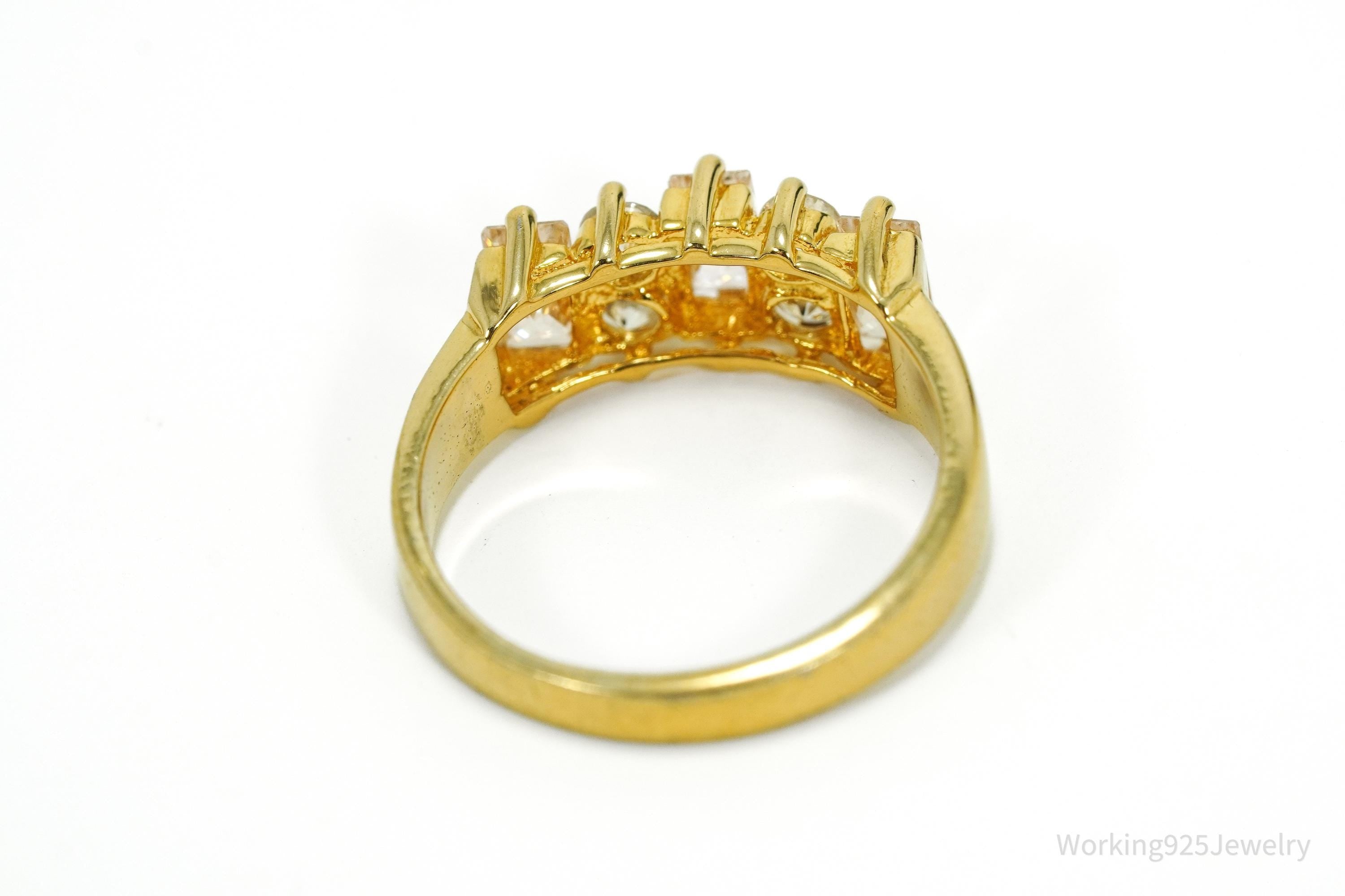 Vintage Champagne & White Cubic Zirconia Gold Over Sterling Silver Ring - Size 6