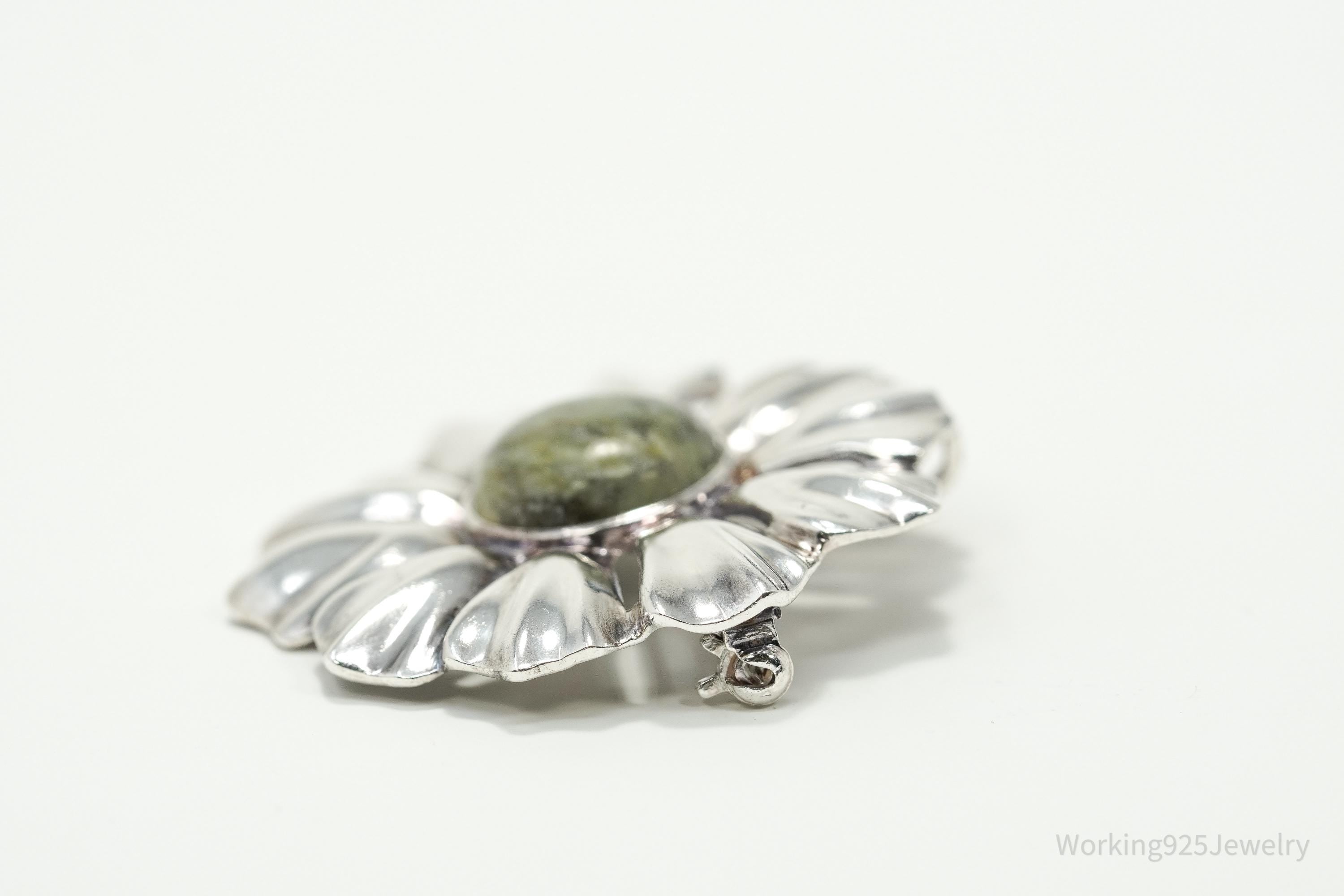 Large Vintage 1990s Connemara Marble Sterling Silver Flower Irish Brooch Pendant 1.75"