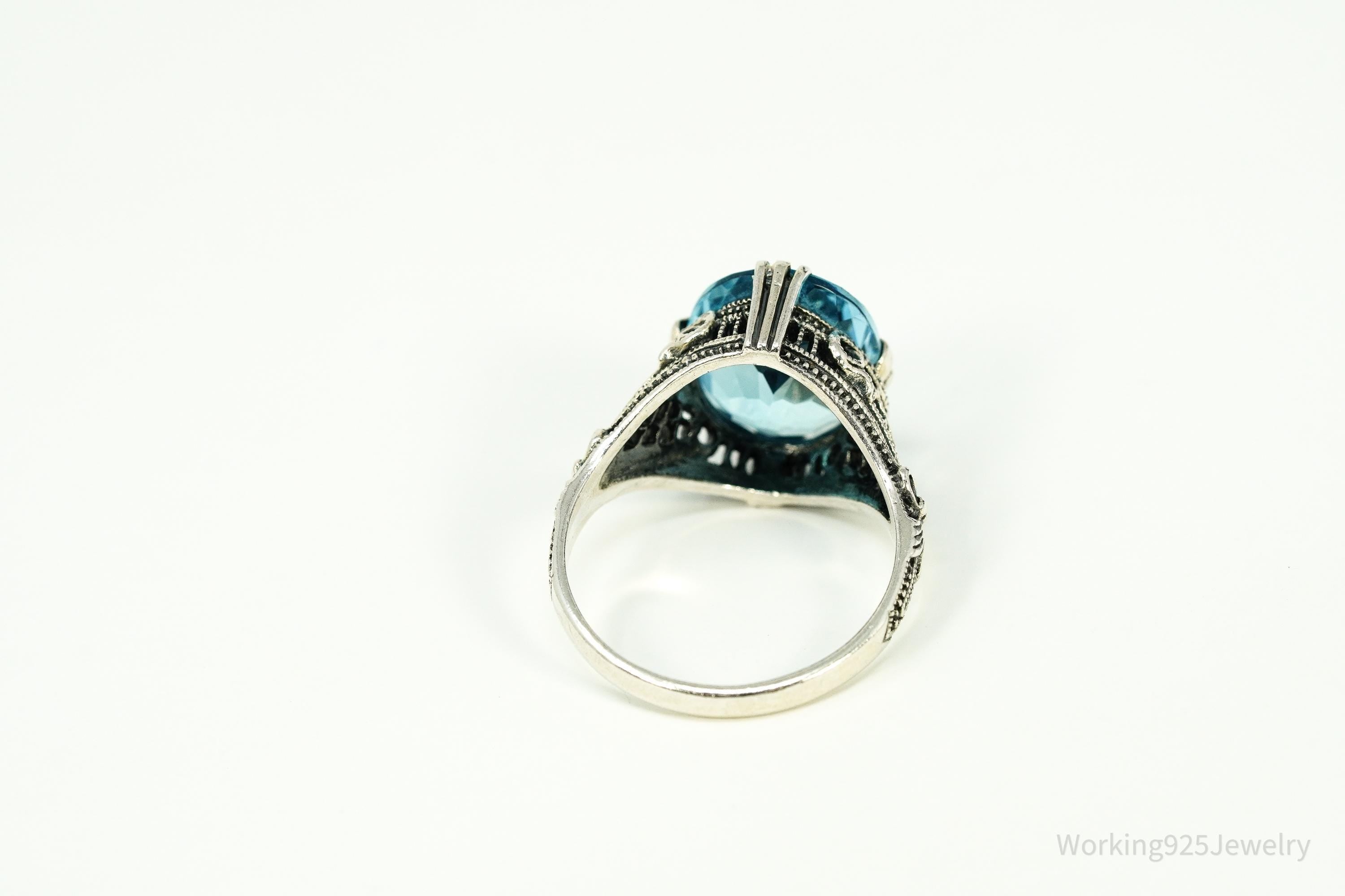 Vintage Blue Topaz Sterling Silver Ring - Size 7.75