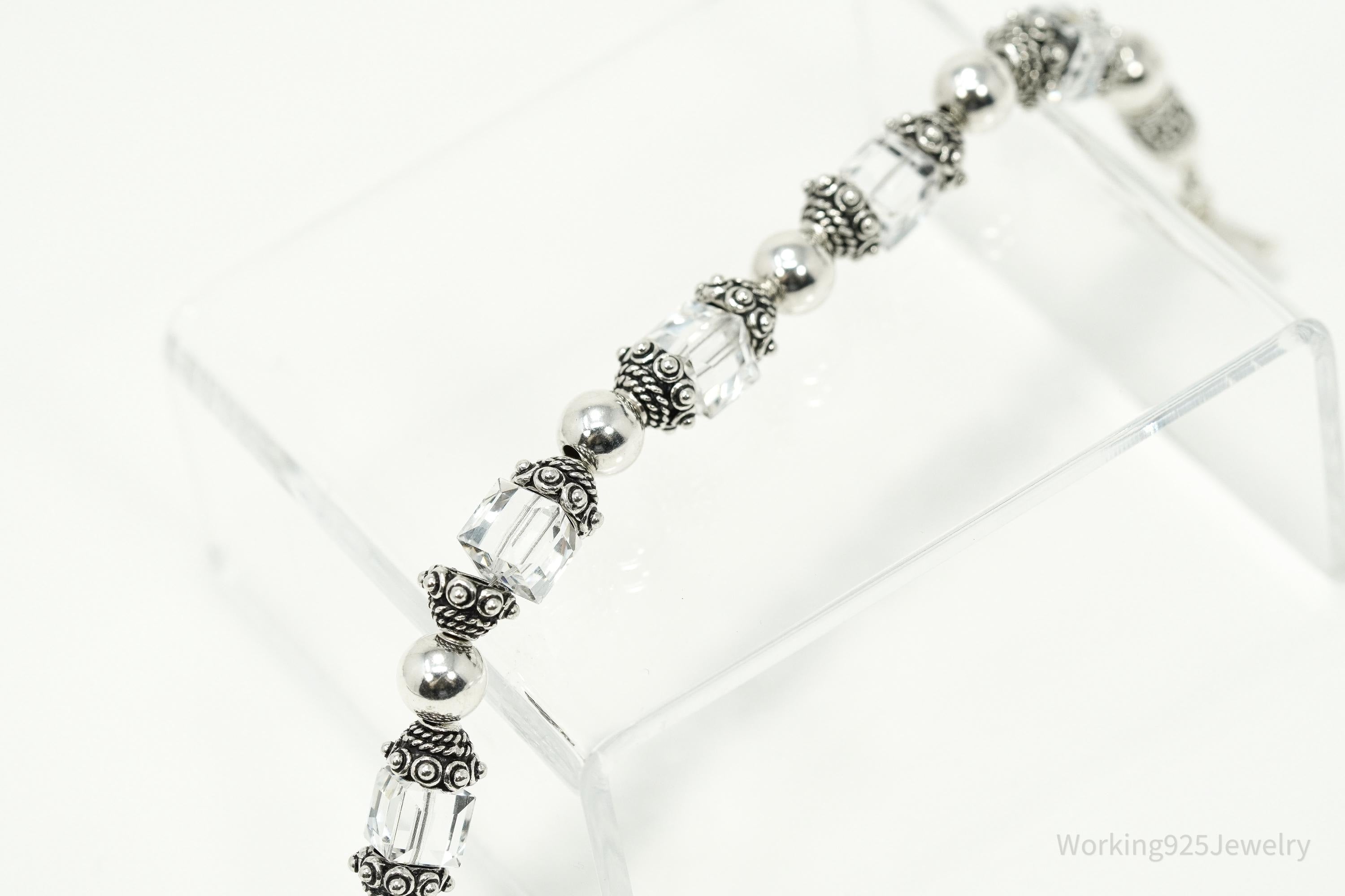 Retired Vintage Silpada Swarovski Crystal Sterling Silver Toggle Bracelet - 8 5/8"