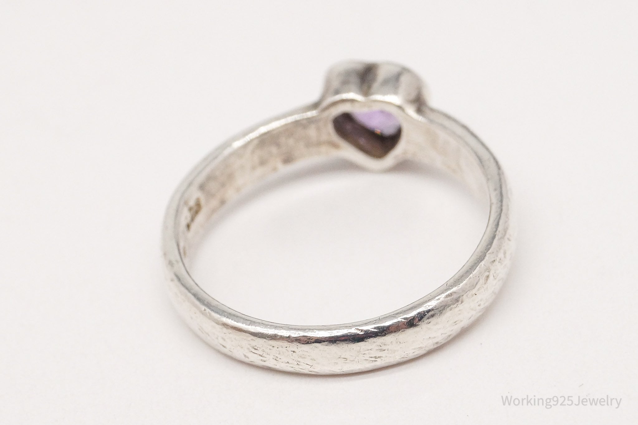 Vintage Amethyst Heart Sterling Silver Ring - Size 5.75