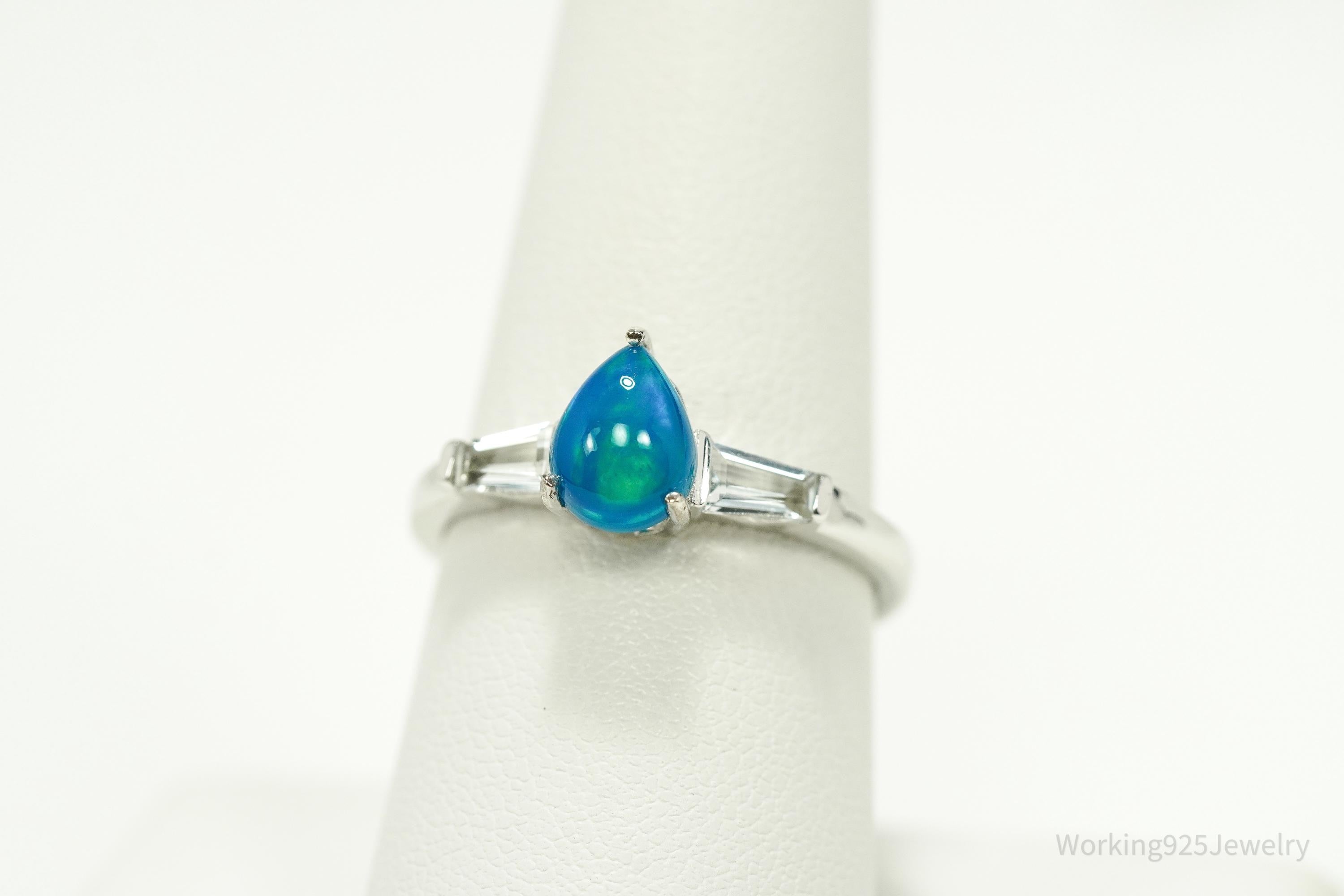 D'Joy Blue Opal & Cubic Zirconia Sterling Silver Ring - Size 8.25