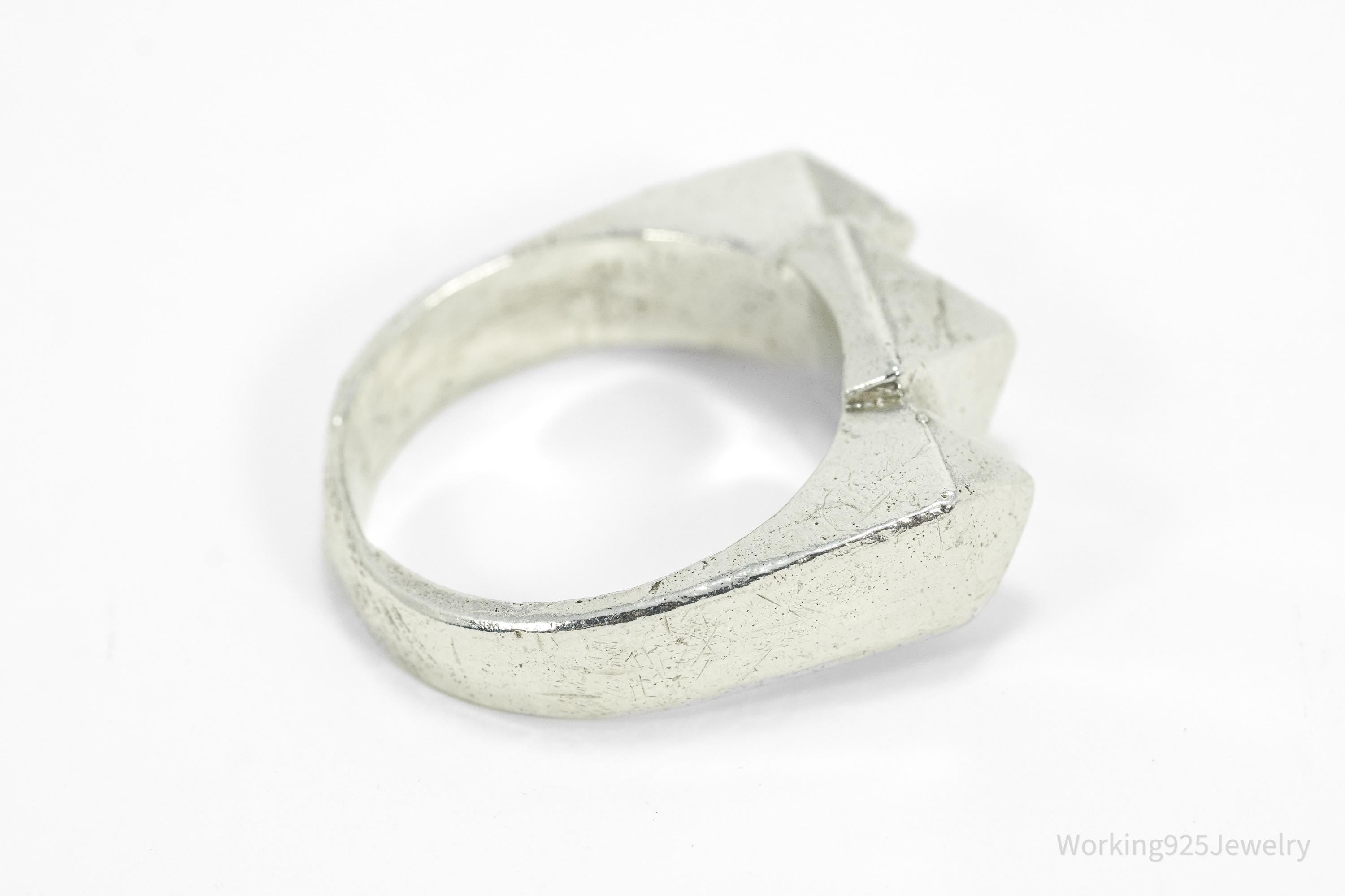 Vintage Triple Pyramid Silver Handmade Band Ring - Size 9