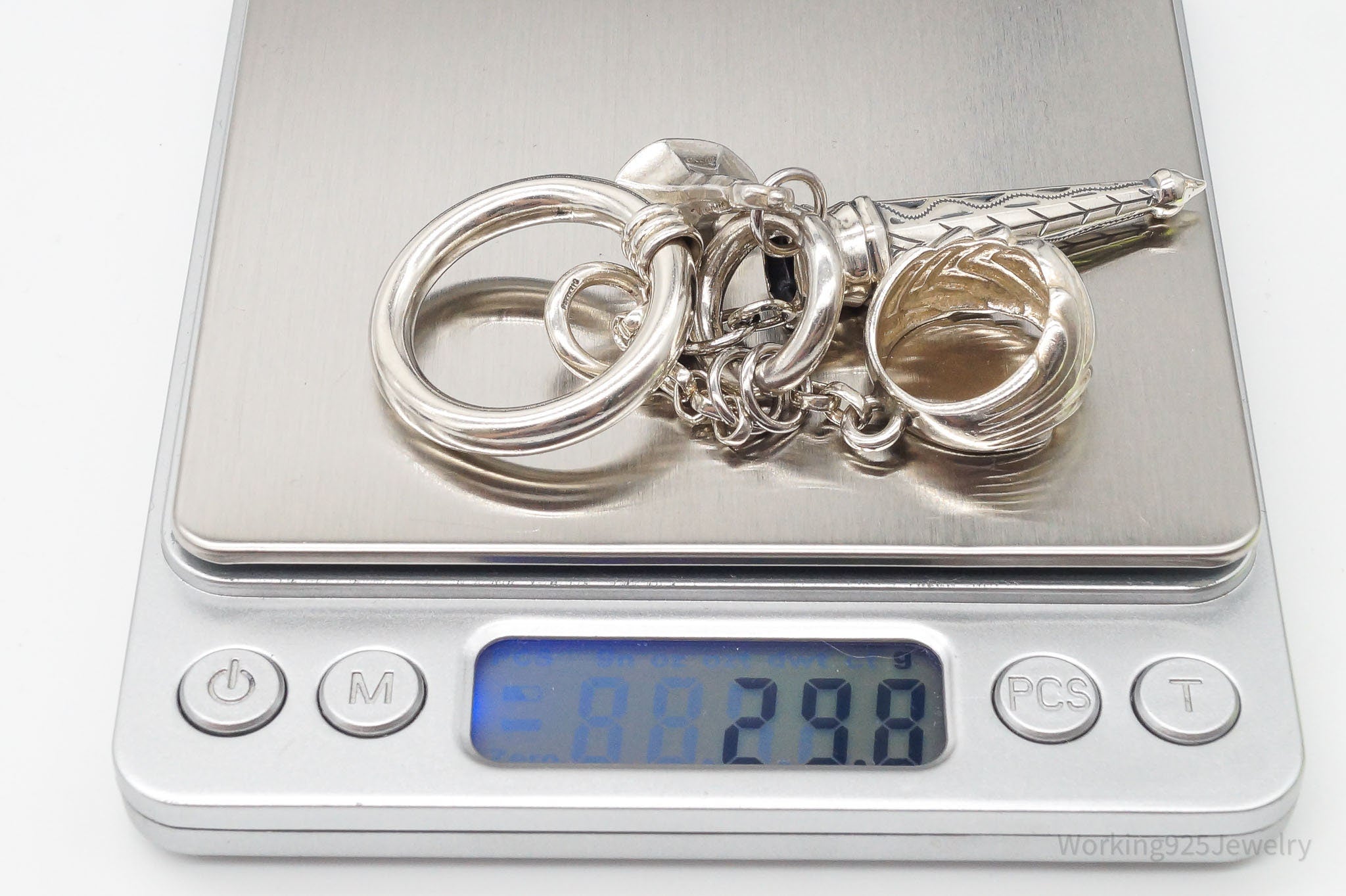 Vintage David Navarro Antique Sterling Silver Charm Chatelaine Keychain Pendant