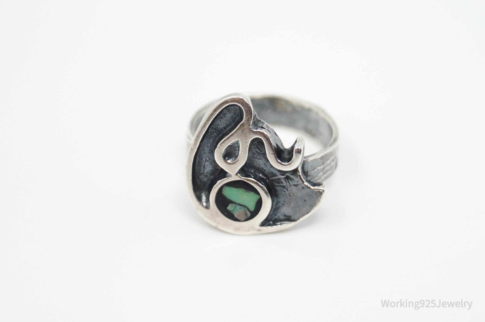 Vintage Modern Abstract Turquoise Chips Sterling Silver Ring - Size 5.75