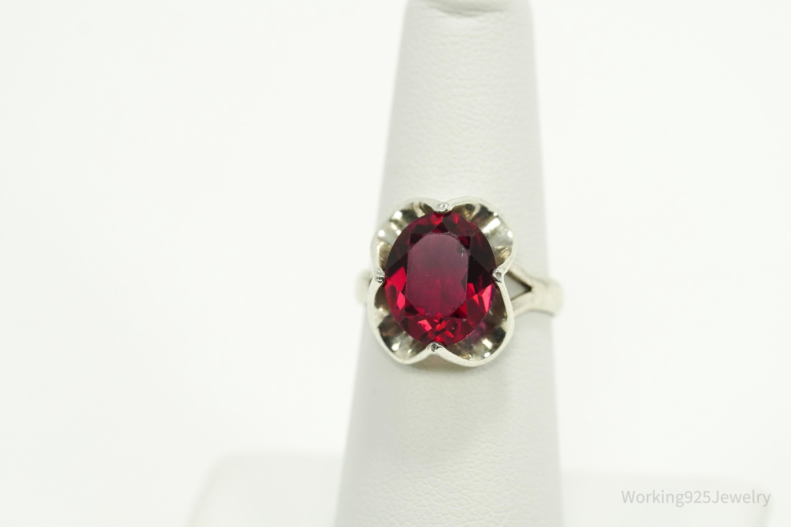 Vintage Art Glass Sterling Silver Ring - Size 6.75