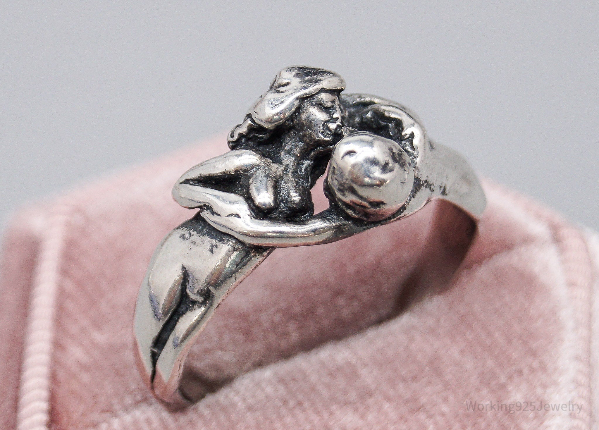 Vintage Kissing Couple Lovers Sex Sterling Silver Ring - Size 12.5