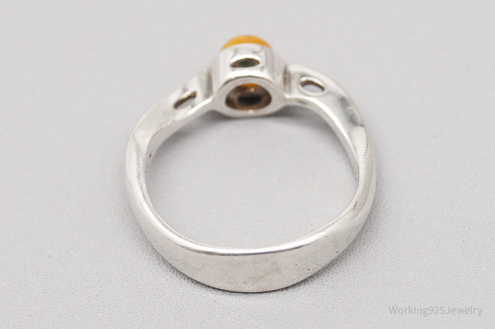 Vintage Modernist Amber Sterling Silver Ring - Size 6.5