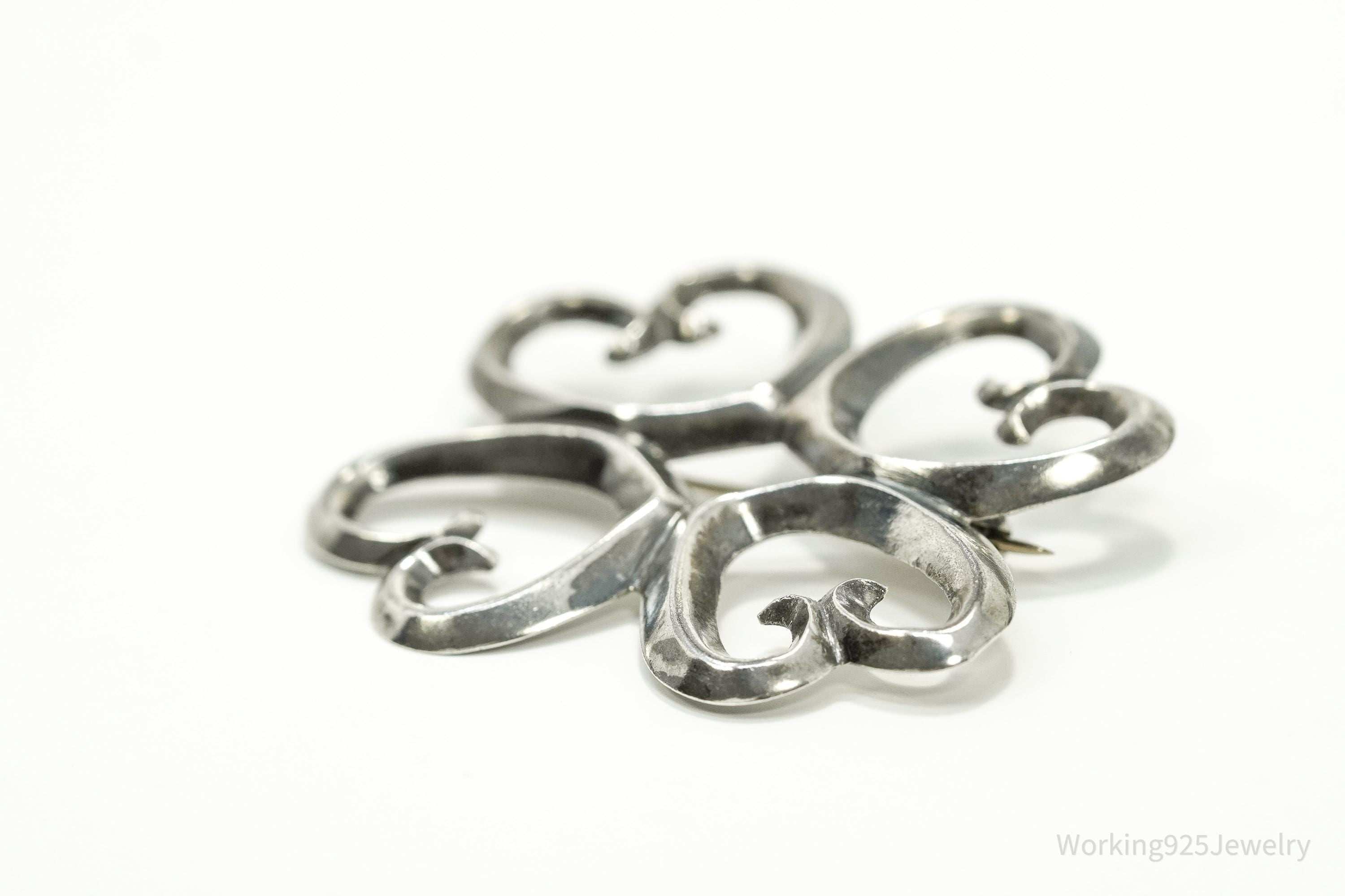 Large Vintage Native American Silver Brooch Pin 1 7/8"