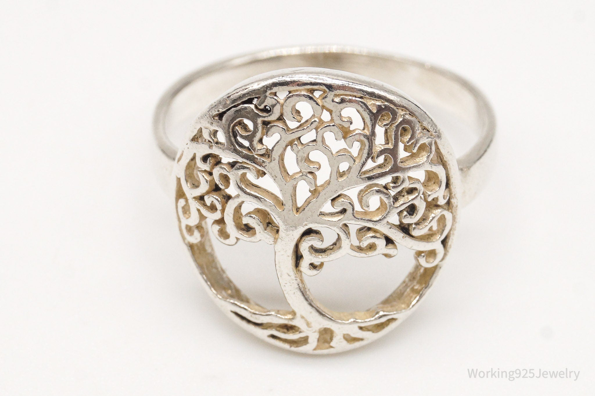 Vintage Tree Of Life Sterling Silver Ring - Size 8.25