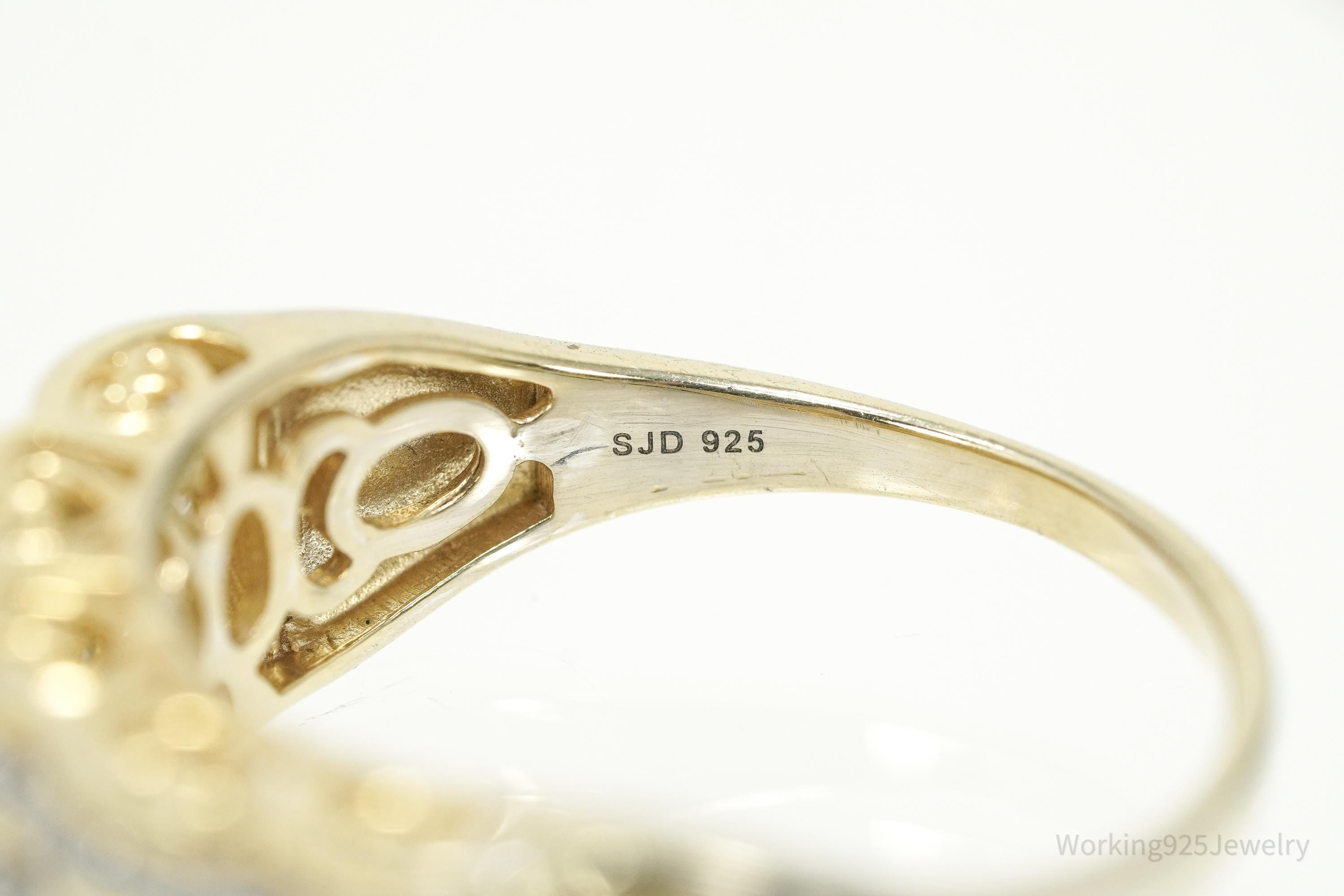 Vintage Designer SJD Diamonds Gold Vermeil Sterling Silver Ring - Size 12