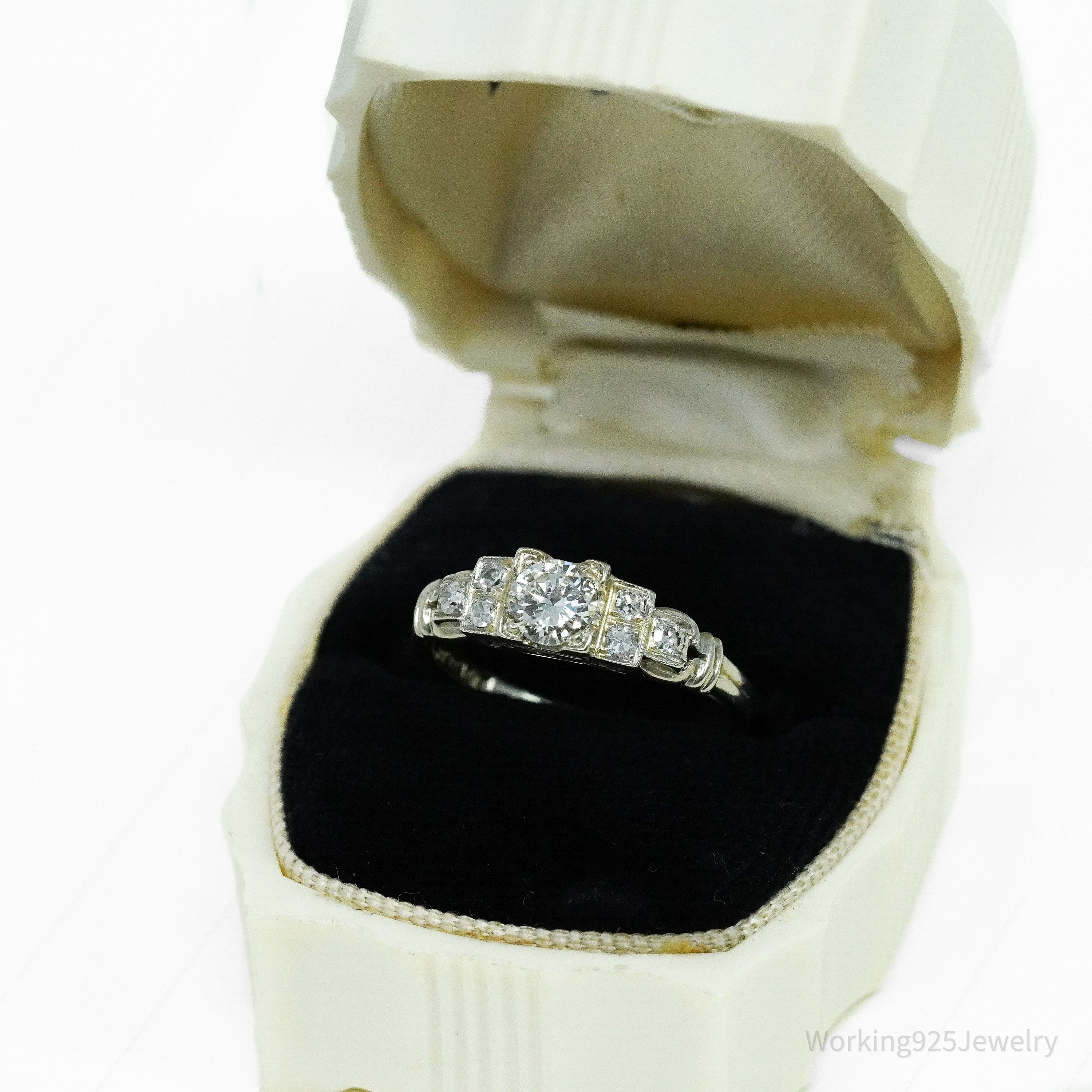 1930s Belais brothers 18K White Gold & Diamond Ring - Size 5 3/4