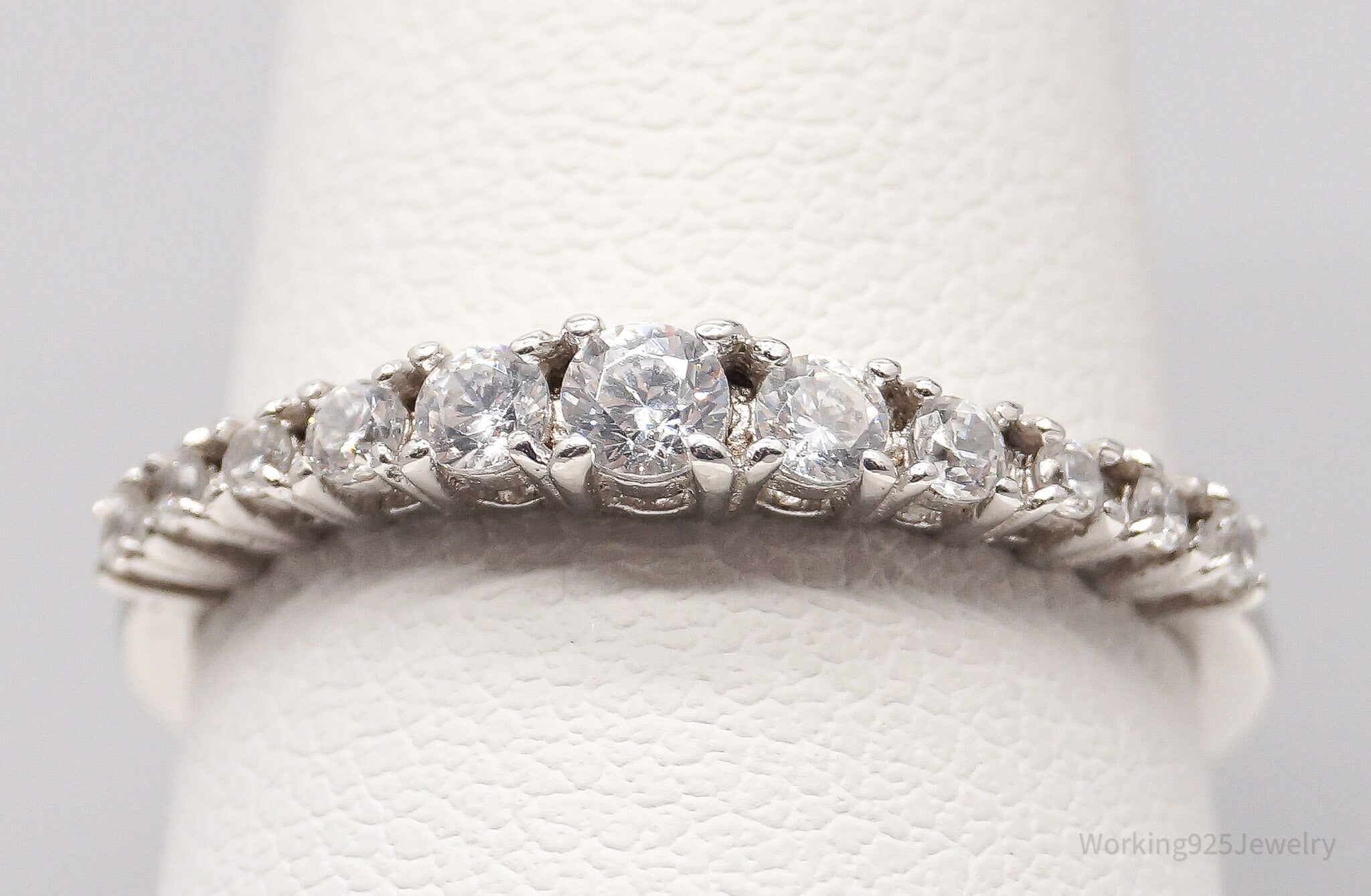 Vintage London Made Cubic Zirconia Sterling Silver Ring - Size 8.75