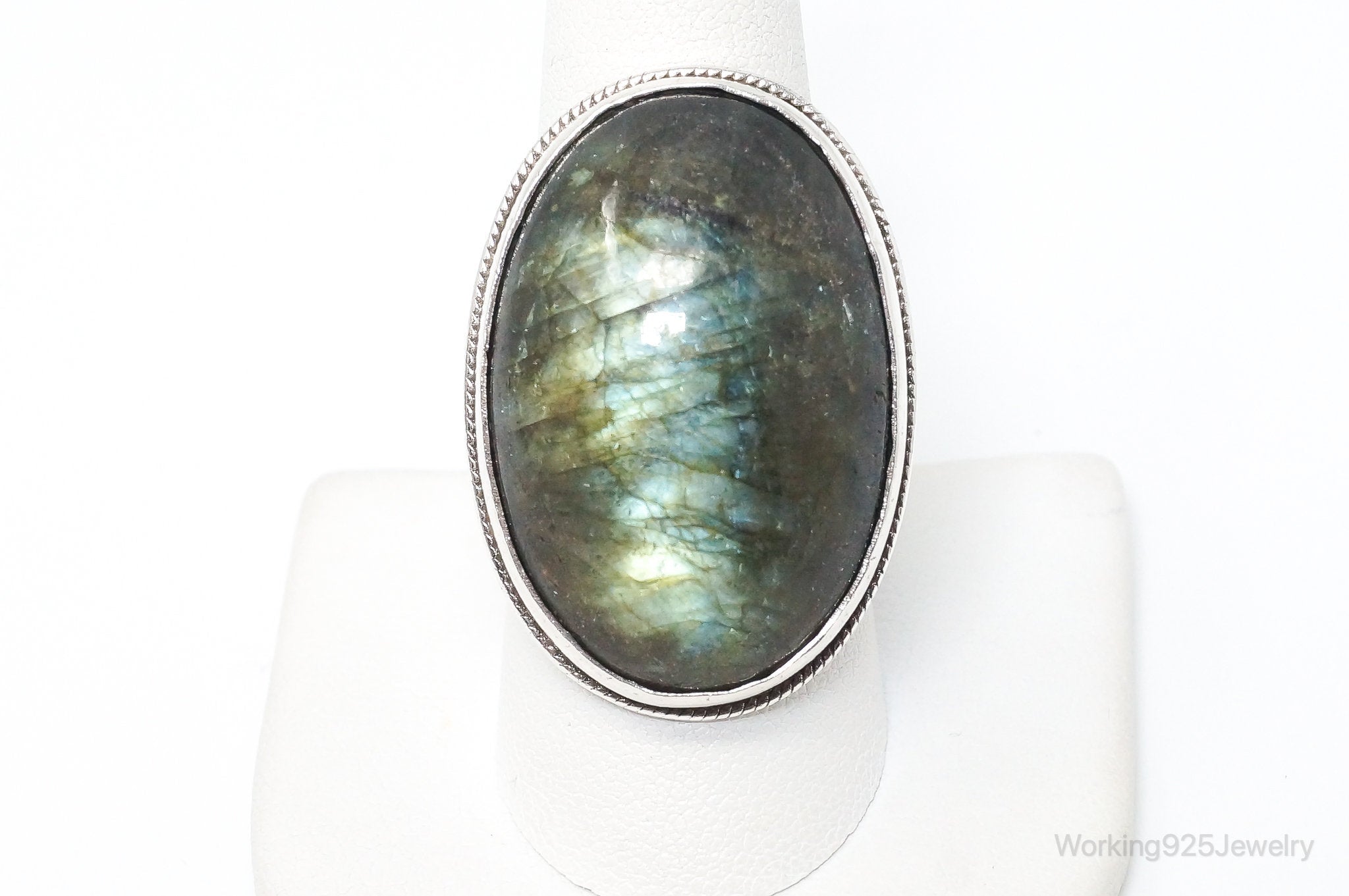 Vintage Large Labradorite Sterling Silver Ring - SZ 10.75