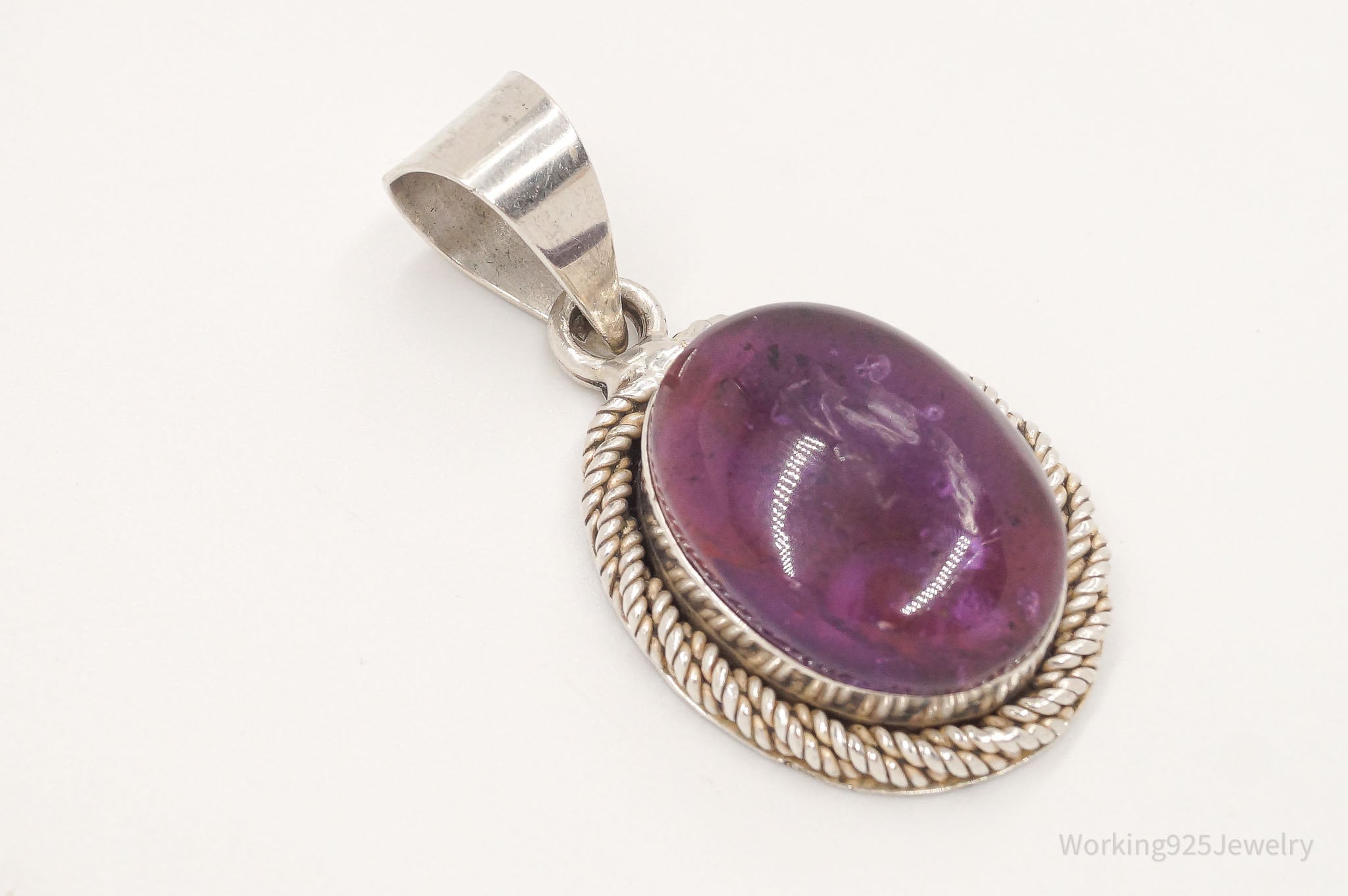 Vintage Large Amethyst Mexico Sterling Silver Pendant