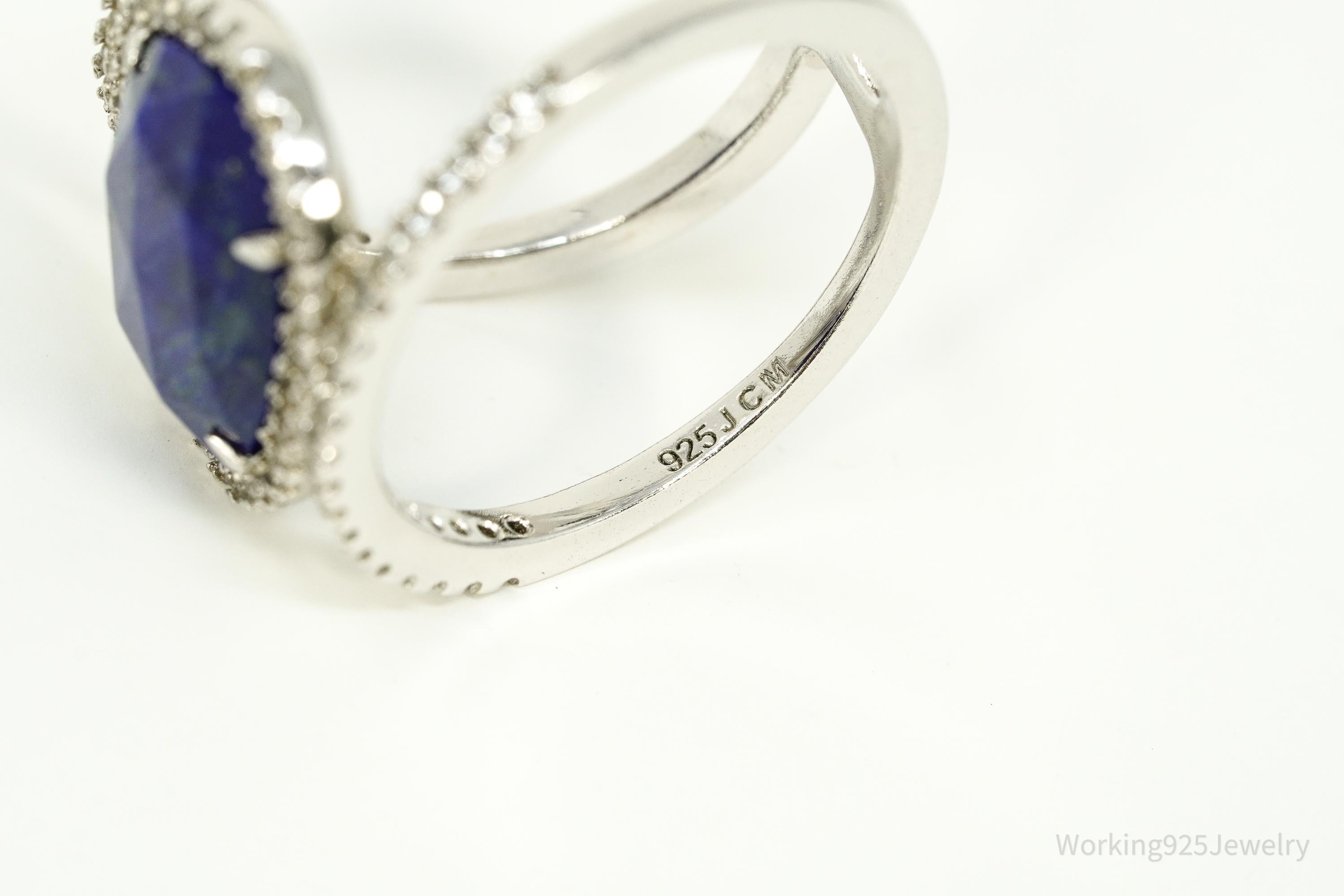 Vintage JCM Lapis Lazuli & Cubic Zirconia Sterling Silver Ring - Size 8