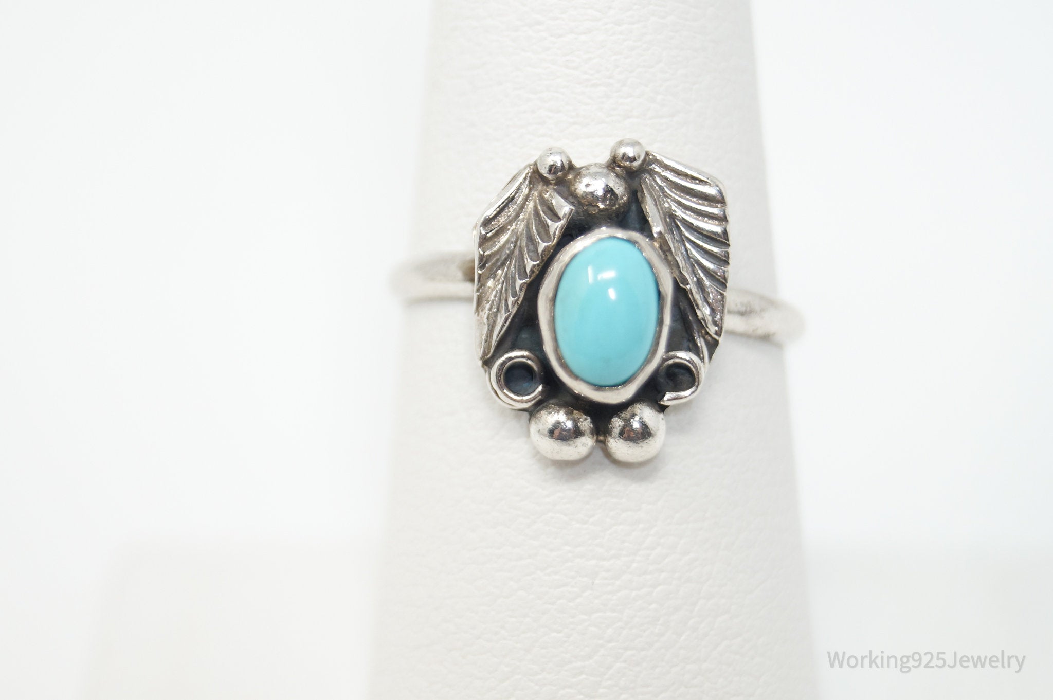 Vtg Native American Turquoise Unsigned Sterling Silver Ring - Sz 7.25