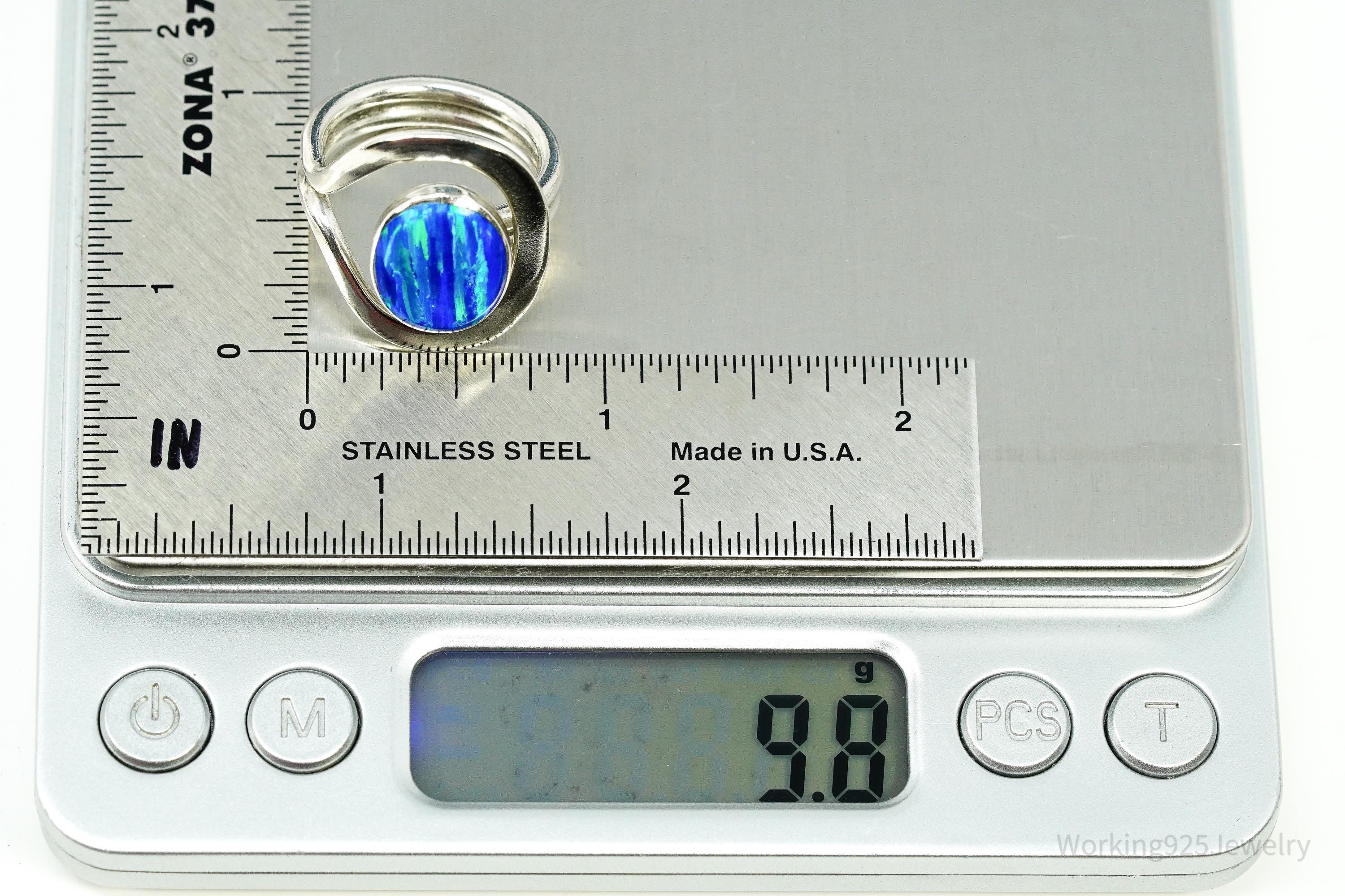 Vintage Opal Modernist Style Sterling Silver Ring - Size 8