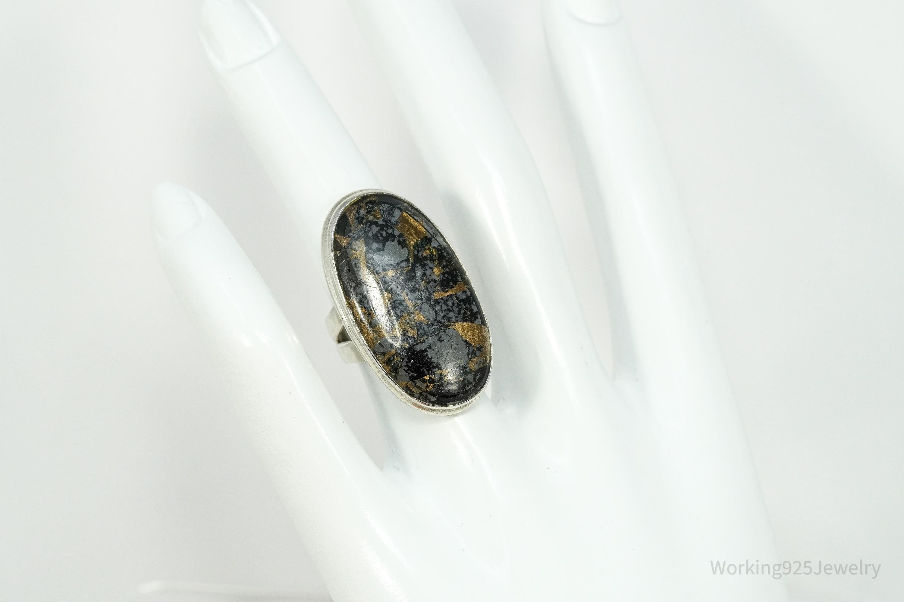 Vintage Black Copper Gemstone Sterling Silver Ring - Size 6