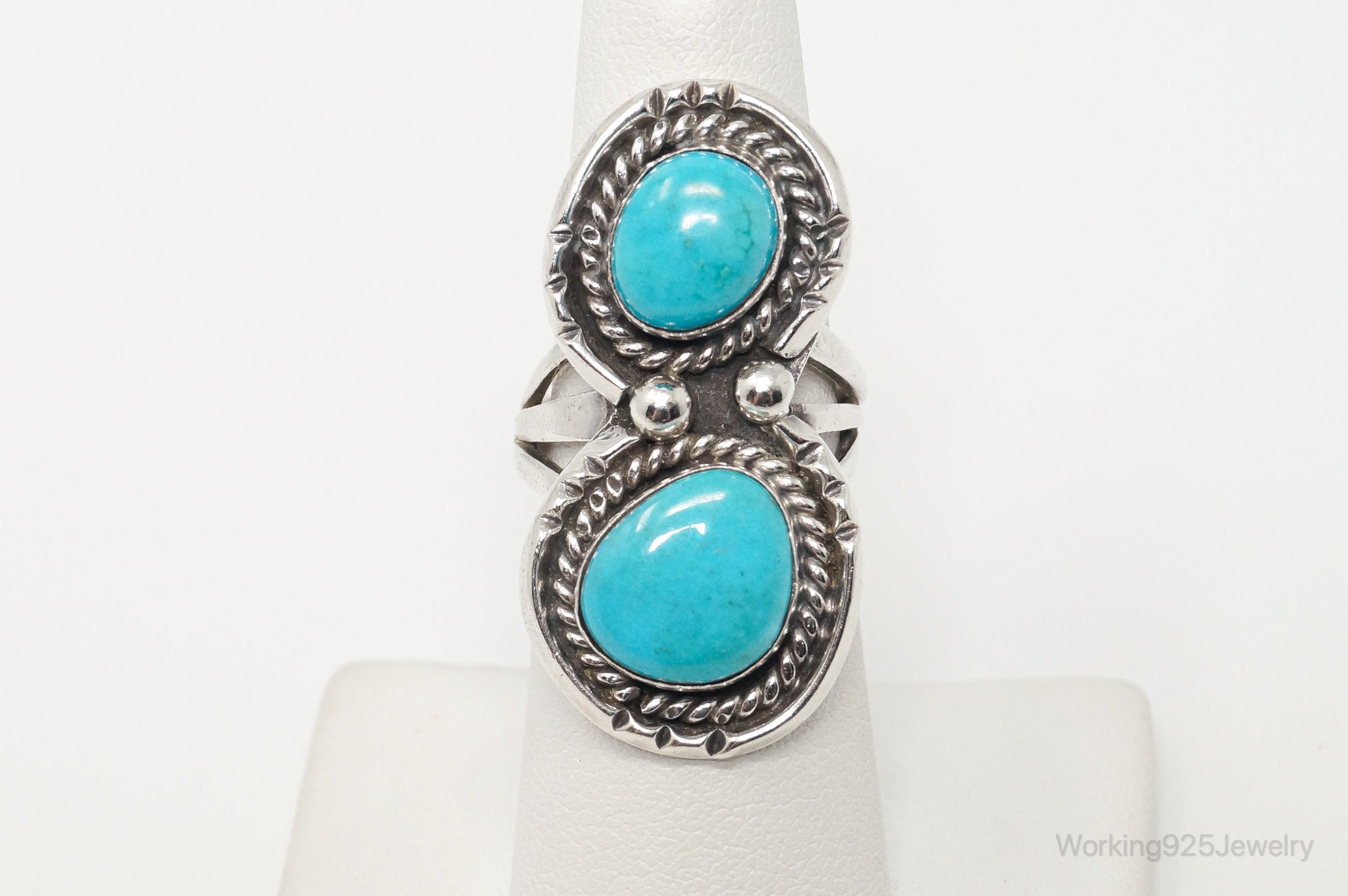 Vintage Native American Turquoise Unsigned Sterling Silver Ring - Sz 6.25