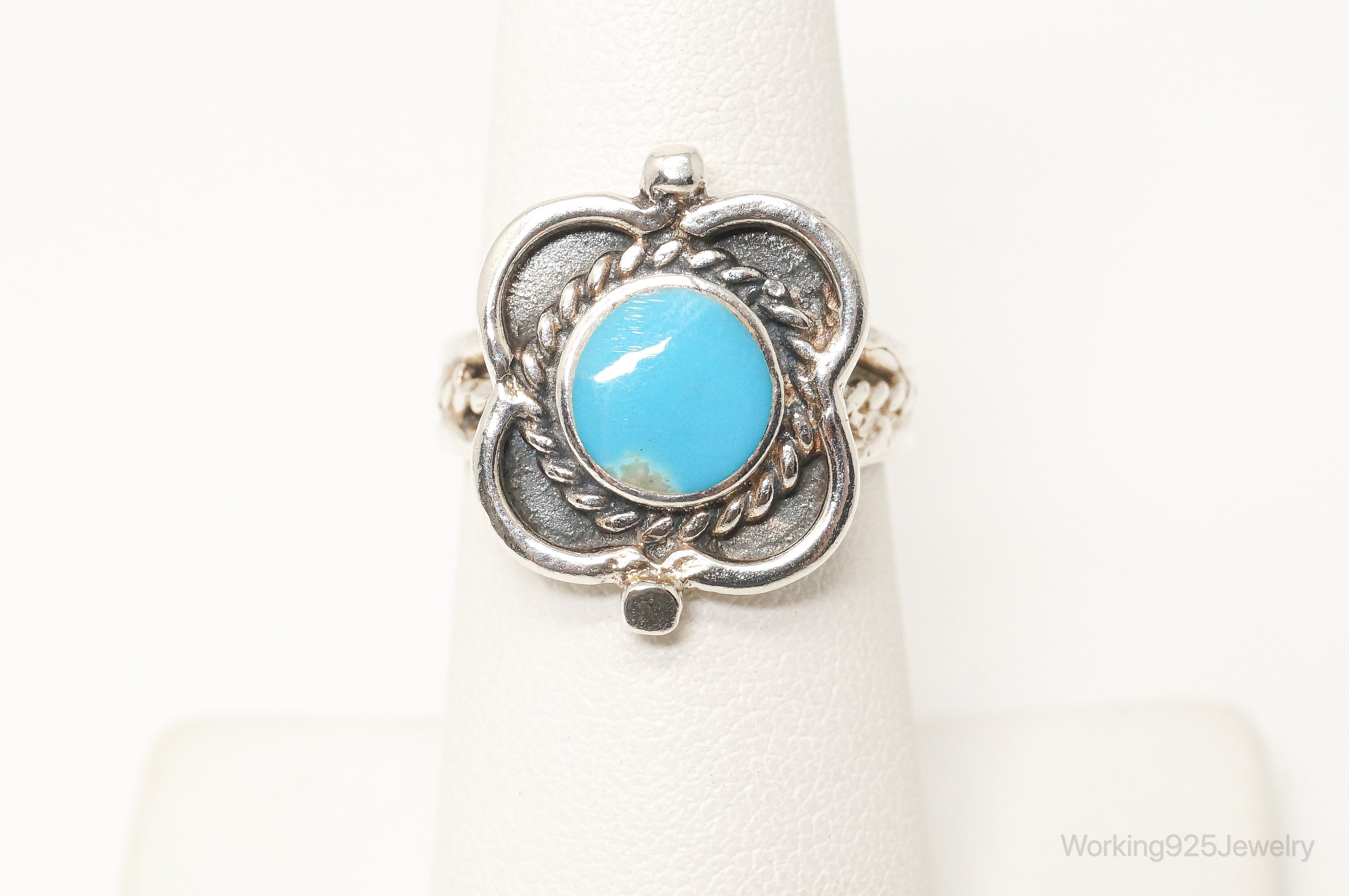 Vtg Native American Turquoise Unsigned Sterling Silver Ring - Sz 7.25