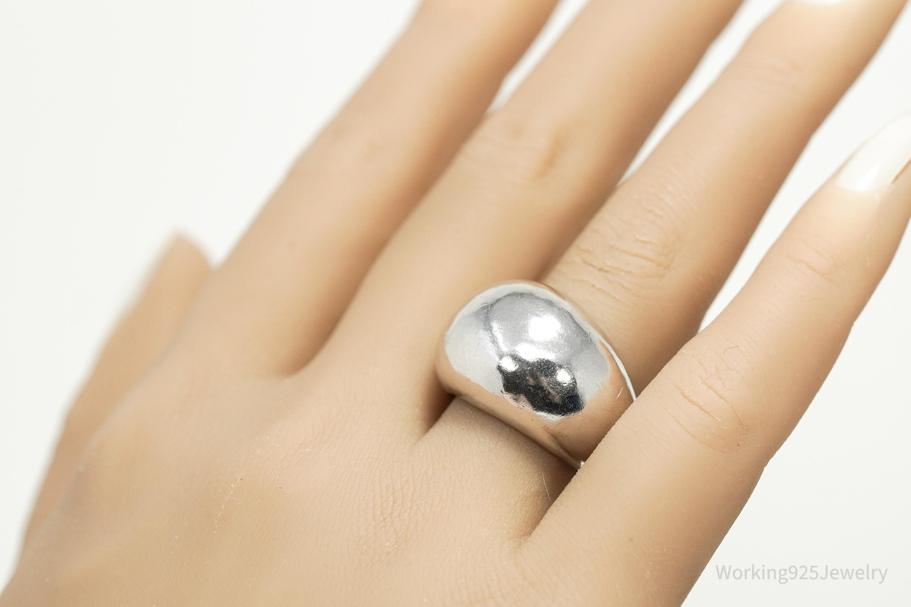Vintage Designer Puffy Dome Style Sterling Silver Ring - Size 7