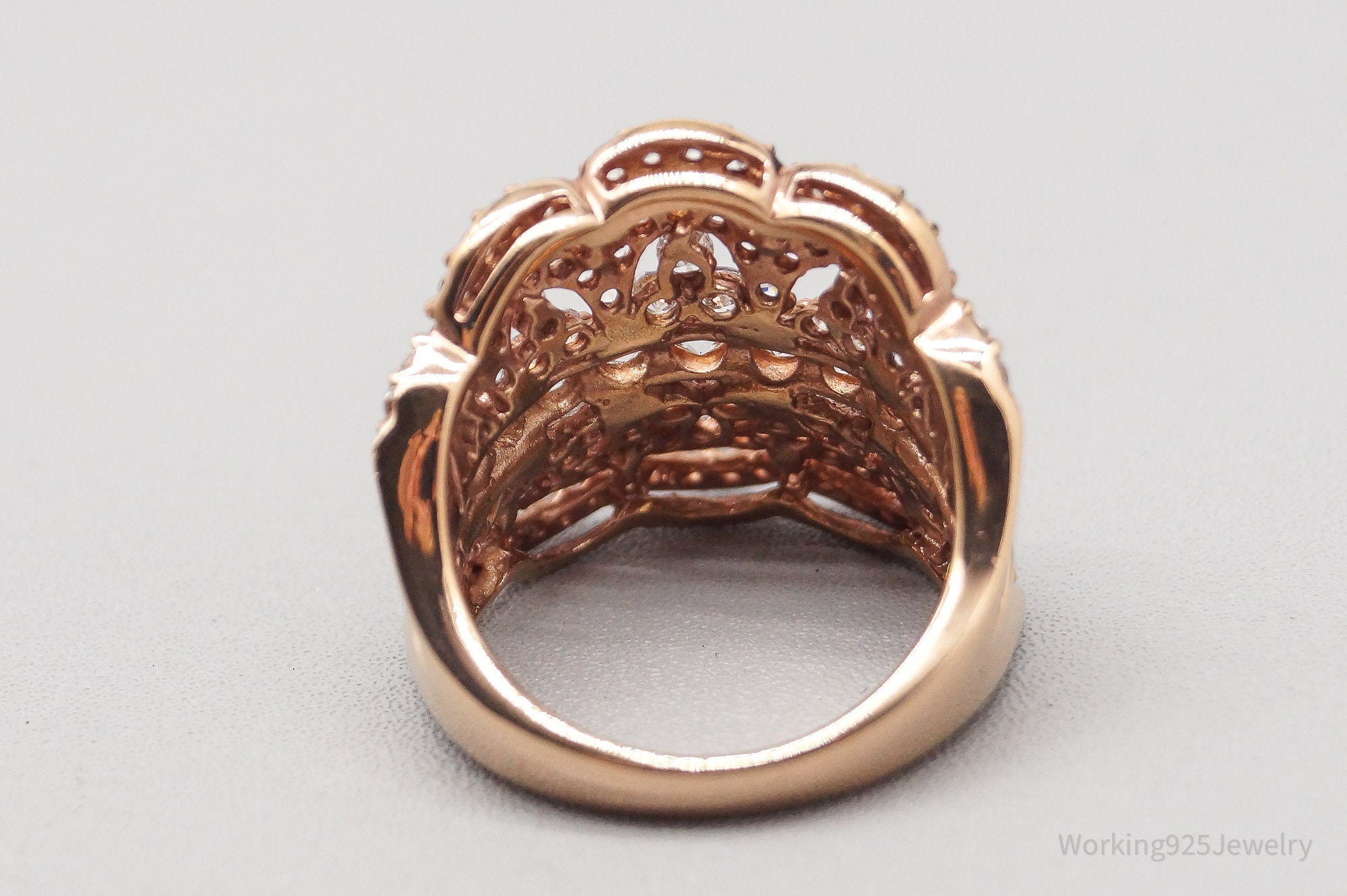 Vintage Cubic Zirconia Rose Gold Vermeil Sterling Silver Ring - Size 5.75