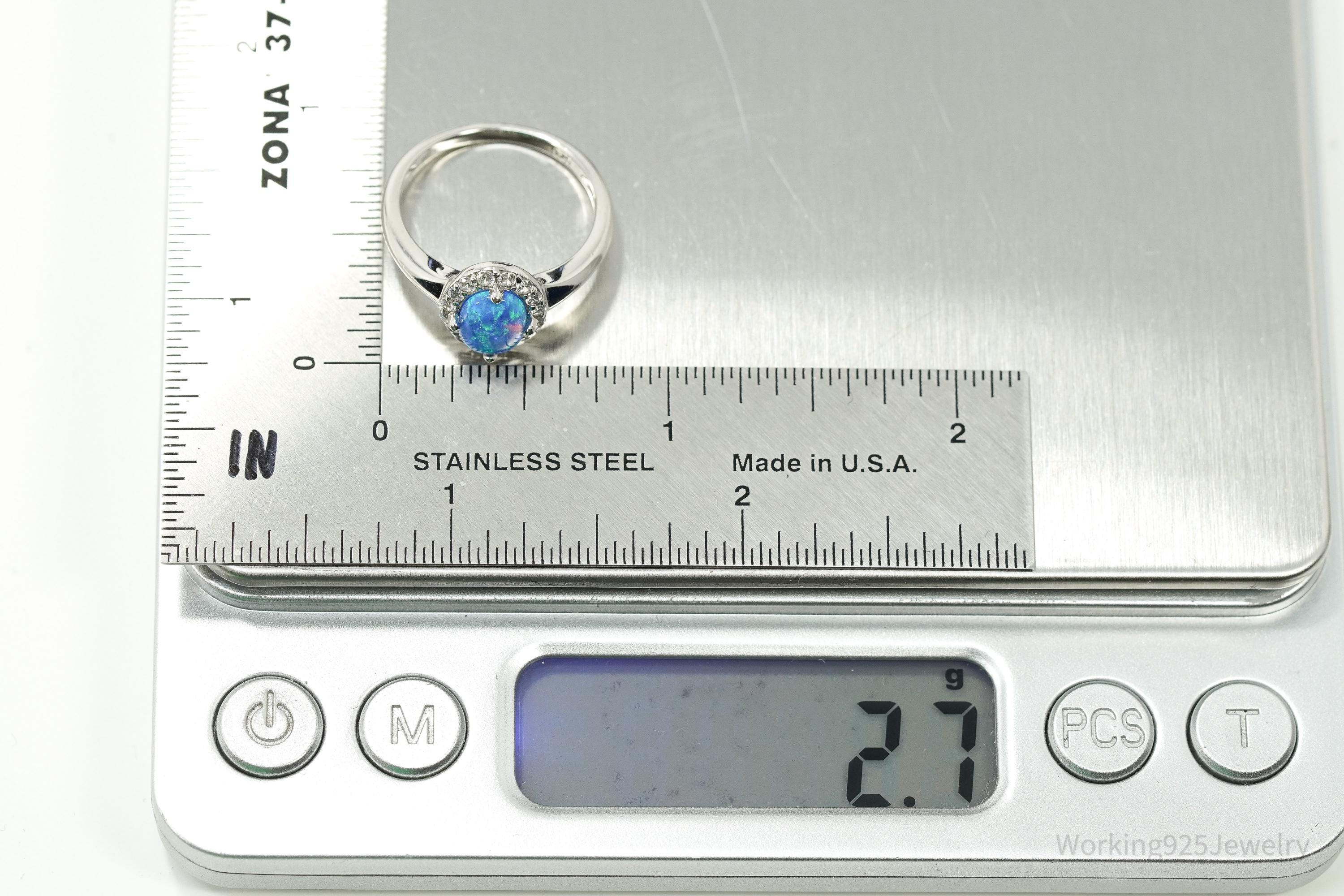 Vintage Opal & Cubic Zirconia Sterling Silver Ring - Size 7