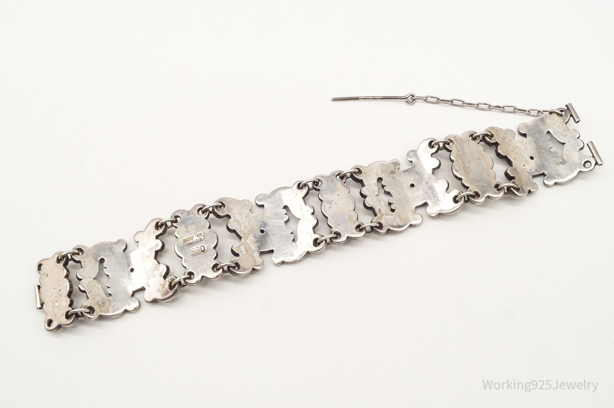 Vintage Made In Taxco Modernist 980 Silver Panel Bracelet
