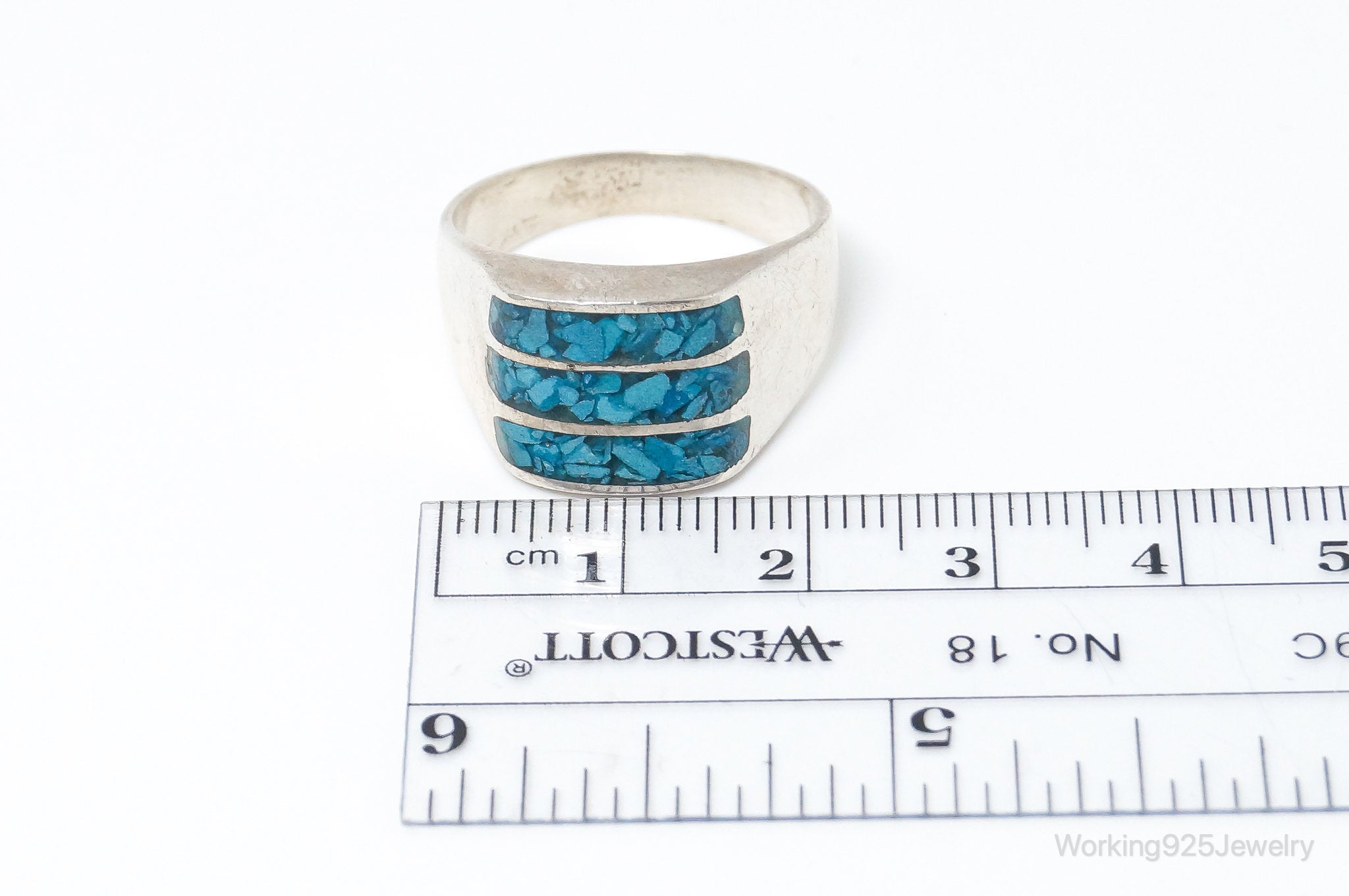 Vintage Mexico Turquoise Sterling Silver Ring - SZ 10.75